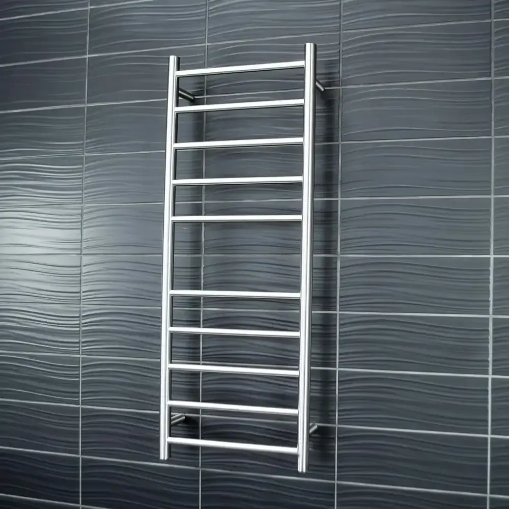 Radiant Brushed 430 x 1100mm Round Heated Towel Rail (Left Wiring) BRU-RTR430LEFT