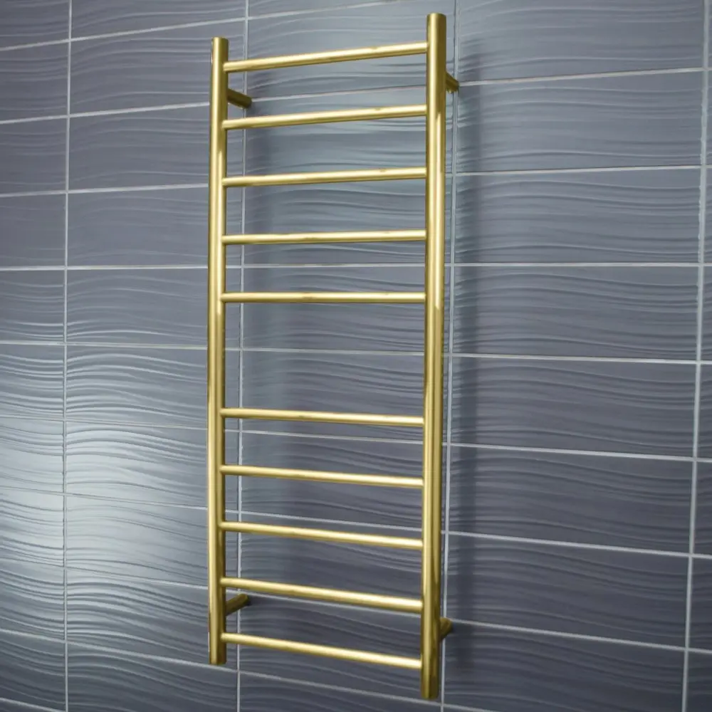 Radiant Brushed Gold 430 x 1100mm Round Heated Towel Rail (Right Wiring) GLD-RTR430RIGHT