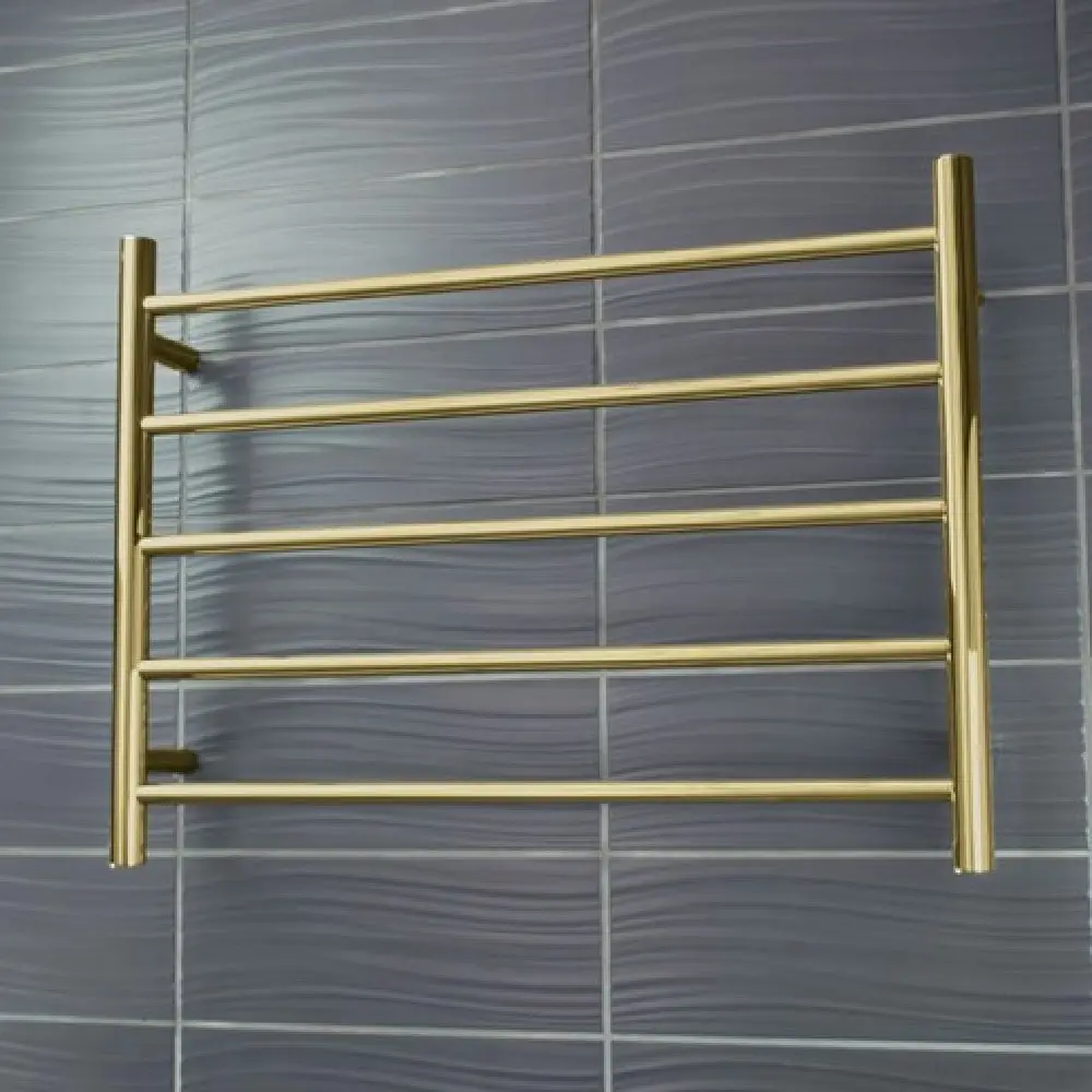 Radiant Brushed Gold 750 x 550mm Round Heated Towel Rail (Left Wiring) GLD-RTR03LEFT