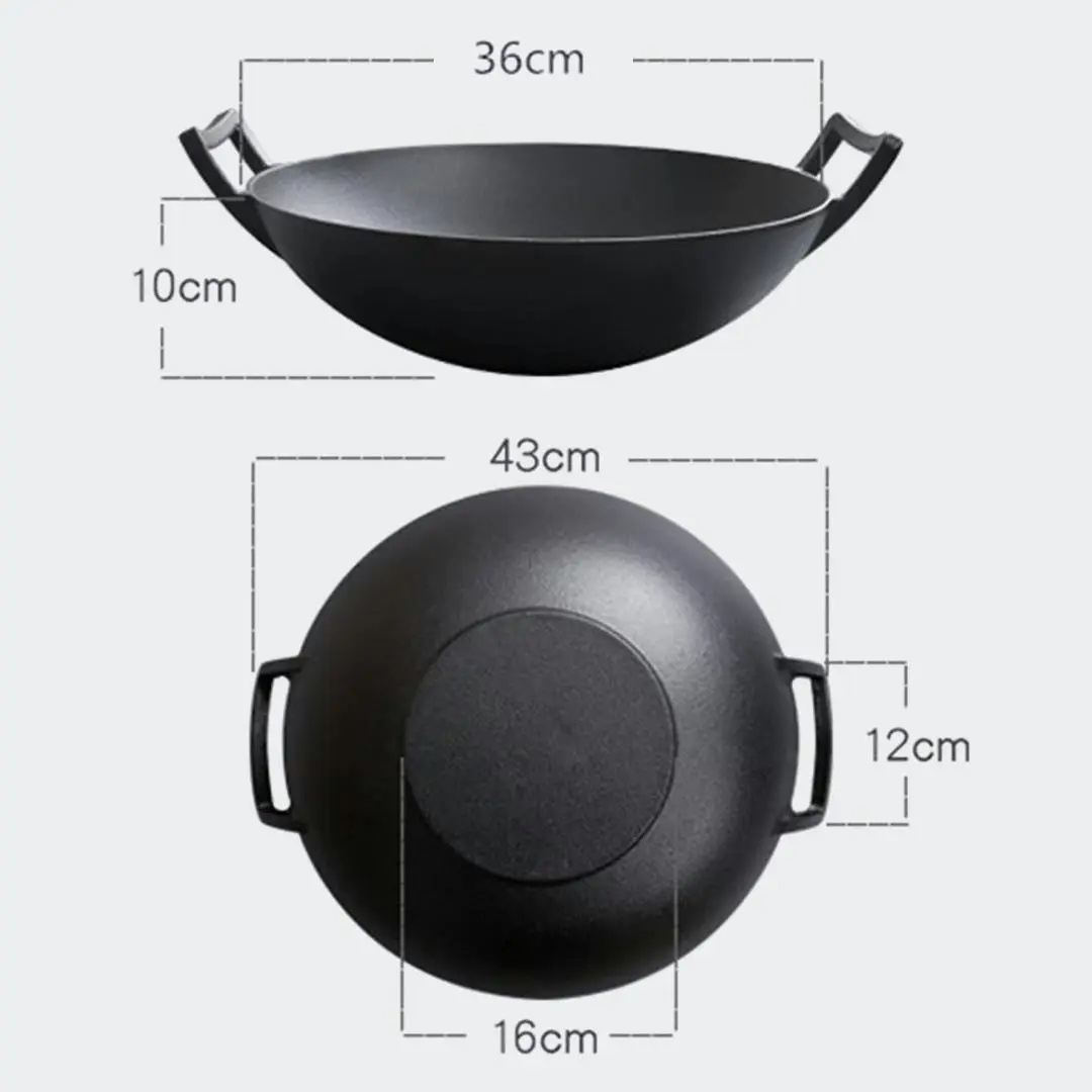 Soga 36CM Commercial Cast Iron Wok FryPan with Wooden Lid Fry Pan