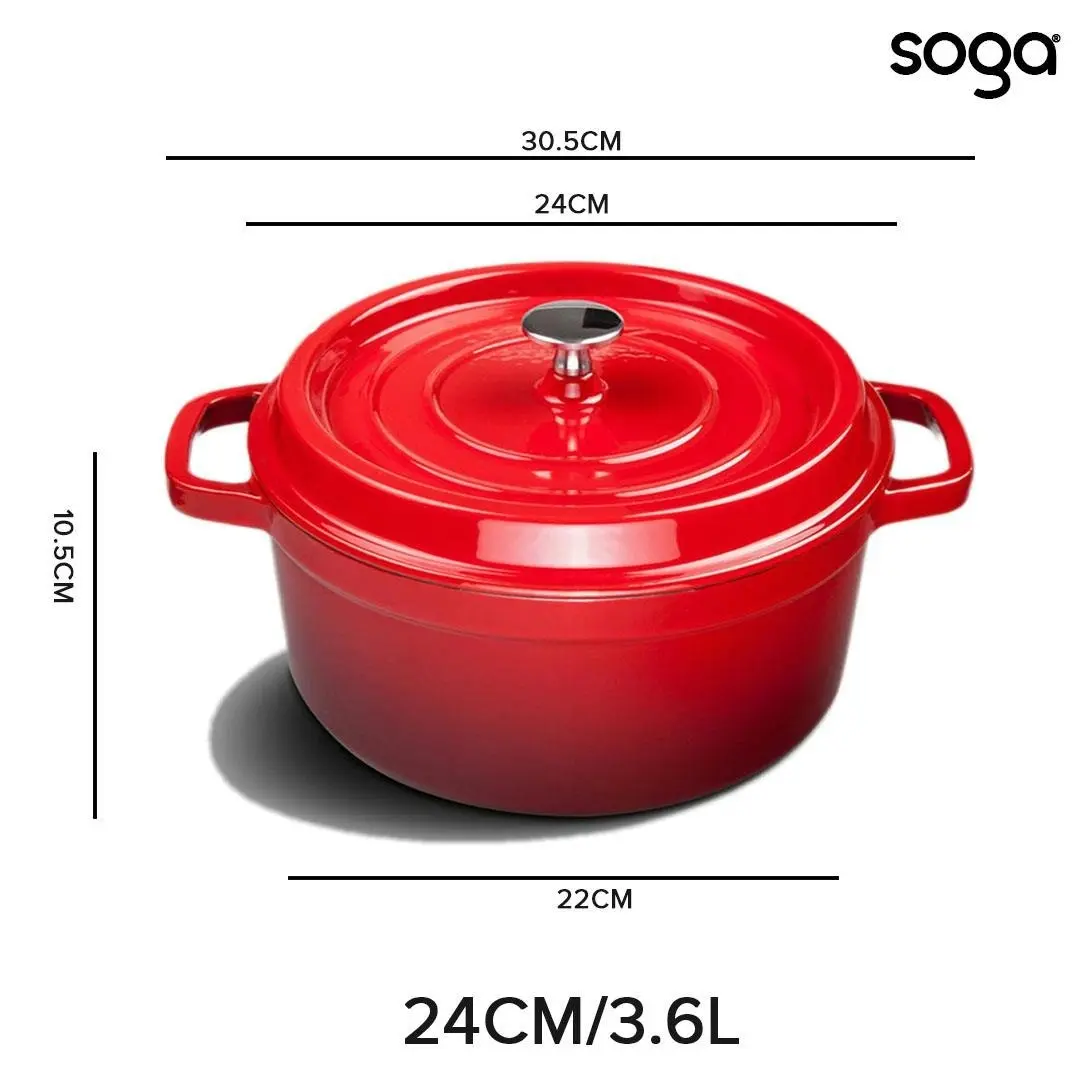 Soga Cast Iron Enamel Porcelain Stewpot Casserole Stew Cooking Pot With Lid 3.6L Blue 24cm