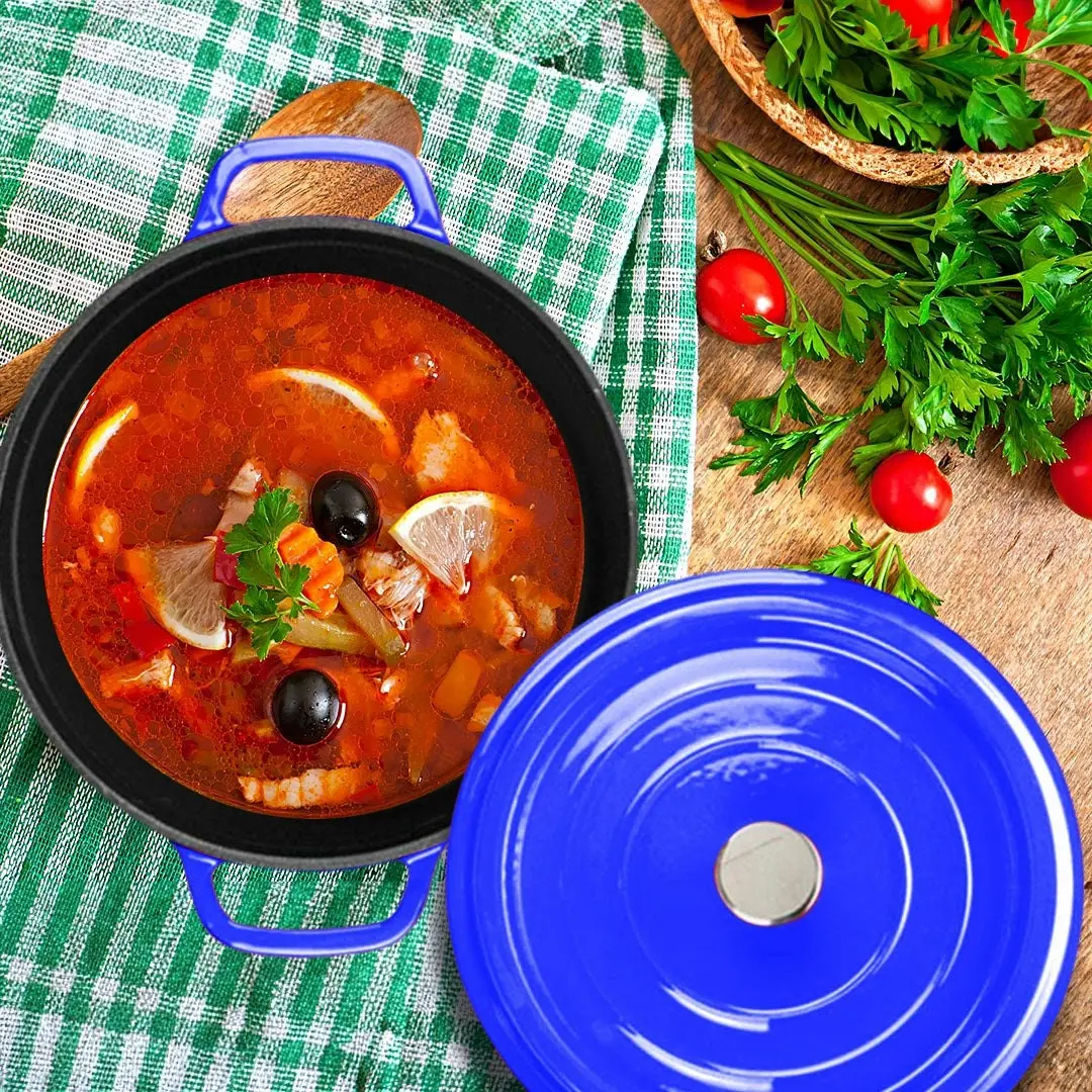 Soga Cast Iron Enamel Porcelain Stewpot Casserole Stew Cooking Pot With Lid 3.6L Blue 24cm