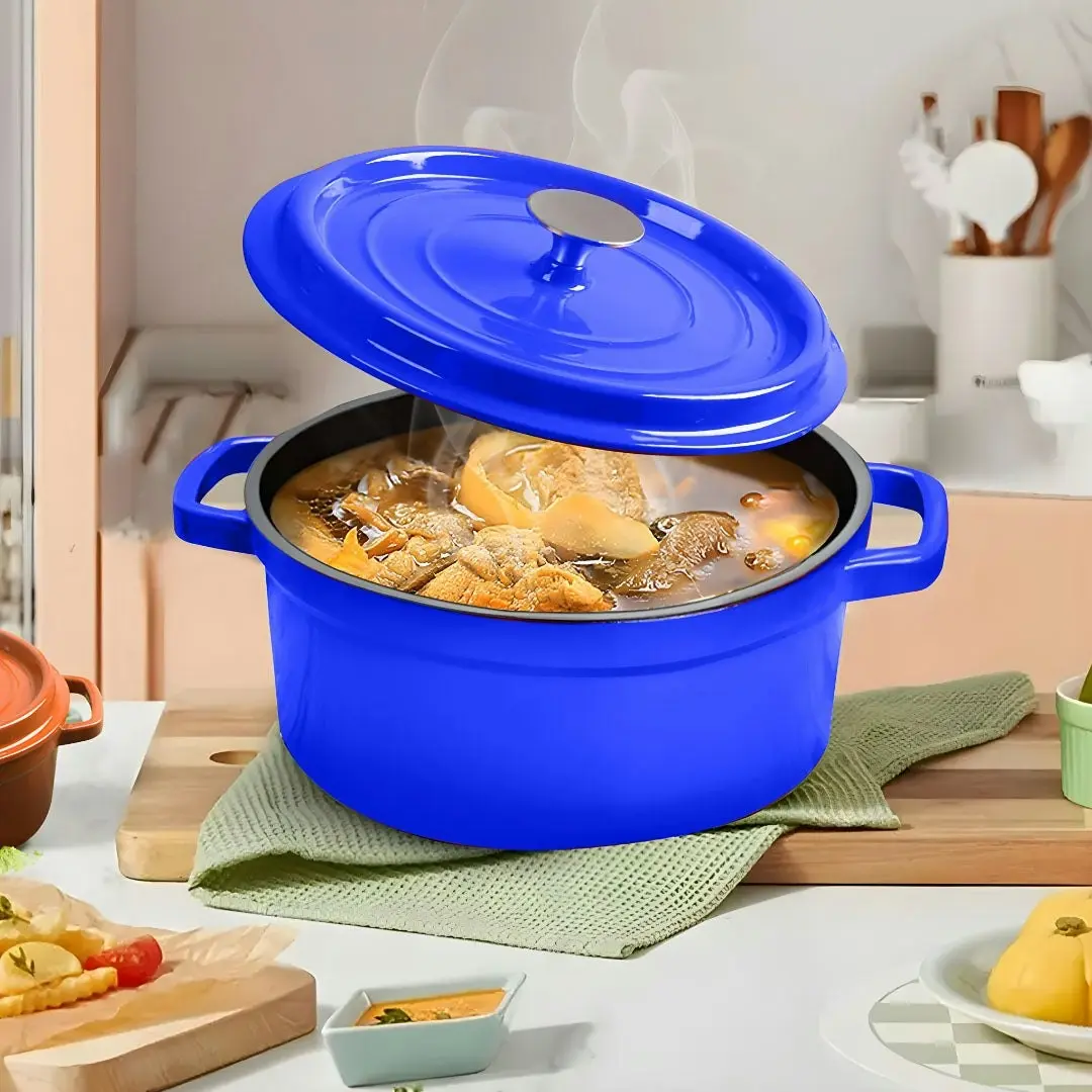 Soga Cast Iron Enamel Porcelain Stewpot Casserole Stew Cooking Pot With Lid 3.6L Blue 24cm