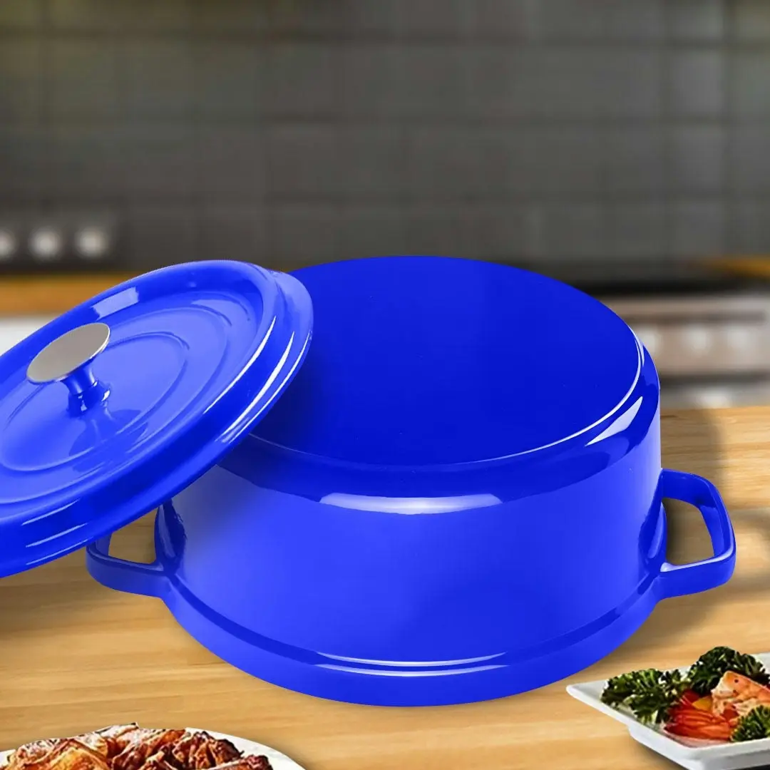 Soga Cast Iron Enamel Porcelain Stewpot Casserole Stew Cooking Pot With Lid 3.6L Blue 24cm