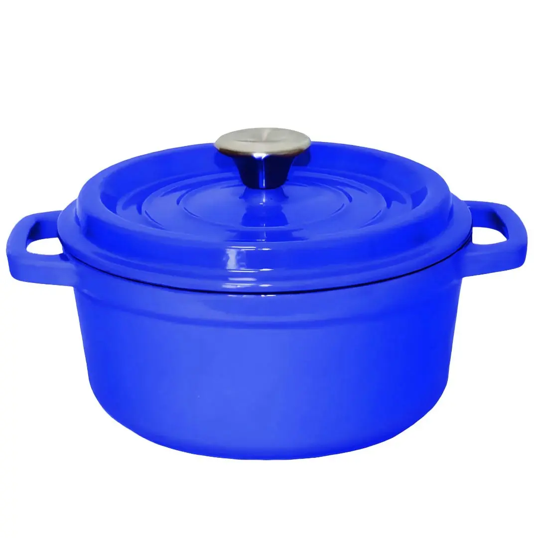 Soga Cast Iron Enamel Porcelain Stewpot Casserole Stew Cooking Pot With Lid 3.6L Blue 24cm