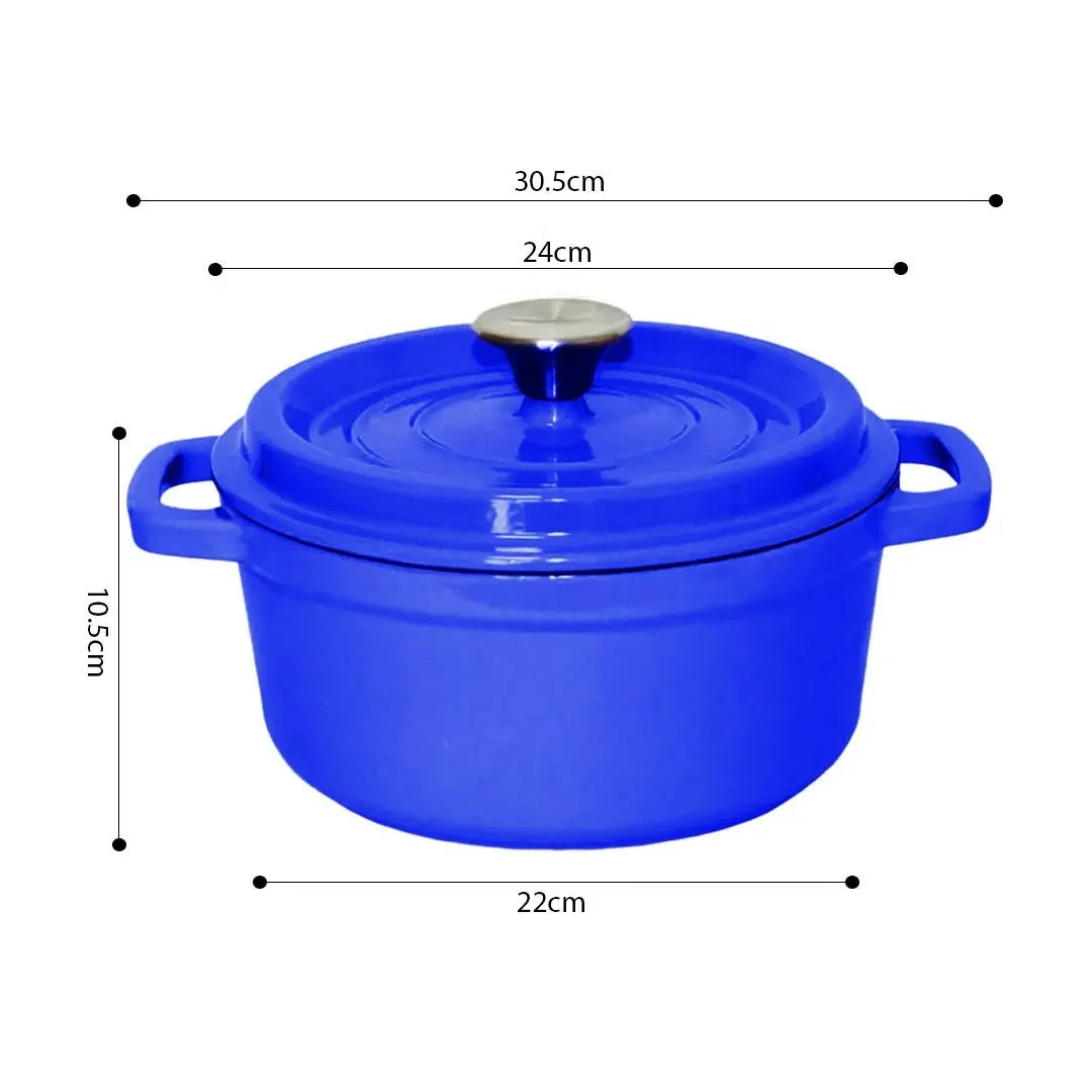 Soga Cast Iron Enamel Porcelain Stewpot Casserole Stew Cooking Pot With Lid 3.6L Blue 24cm