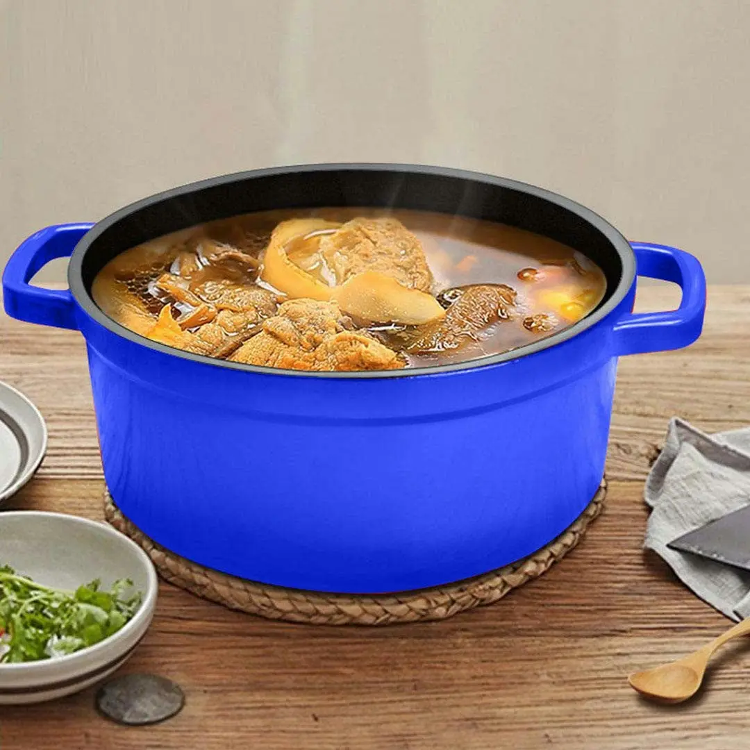 Soga Cast Iron Enamel Porcelain Stewpot Casserole Stew Cooking Pot With Lid 3.6L Blue 24cm