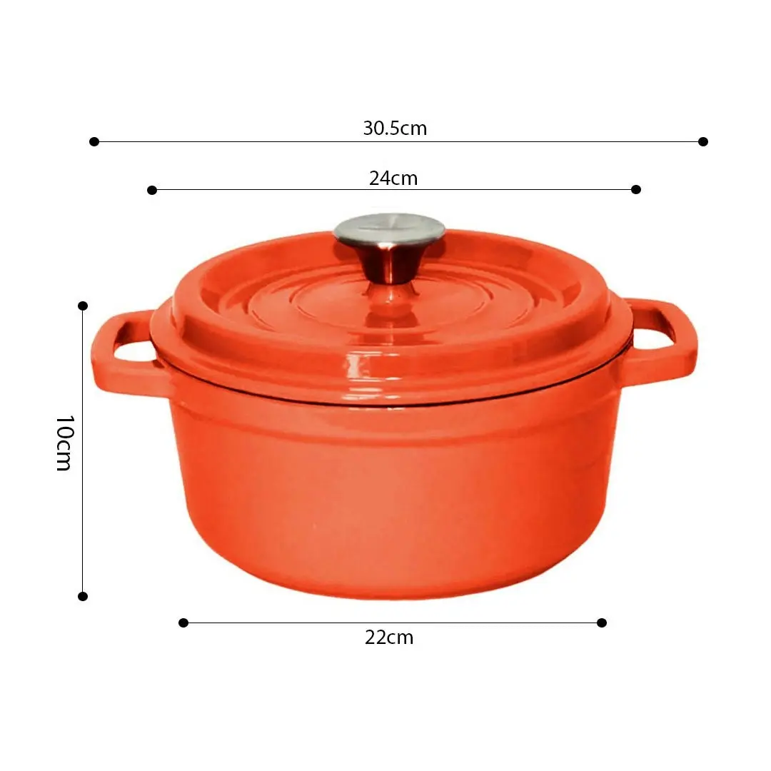 Soga Cast Iron Enamel Porcelain Stewpot Casserole Stew Cooking Pot With Lid 3.6L Orange 24cm