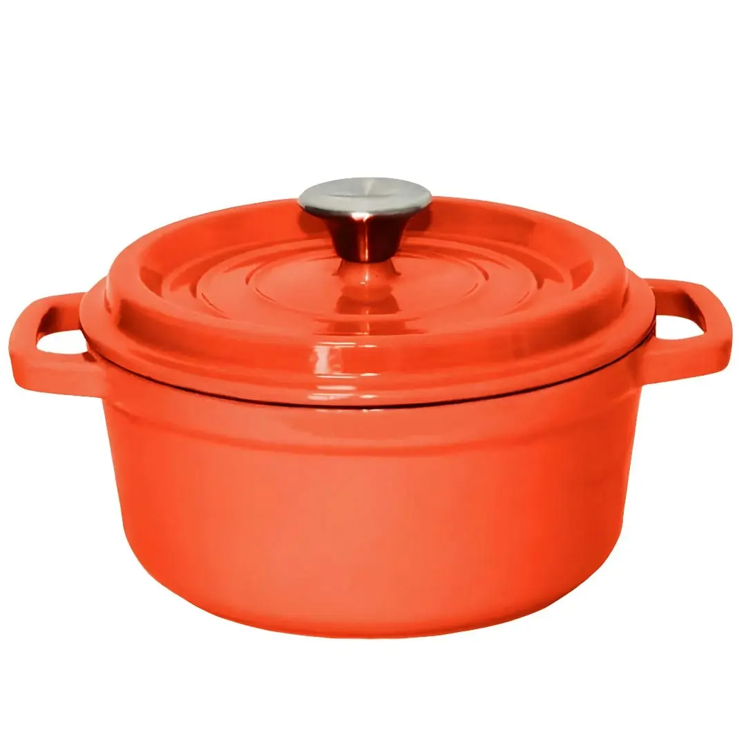 Soga Cast Iron Enamel Porcelain Stewpot Casserole Stew Cooking Pot With Lid 3.6L Orange 24cm