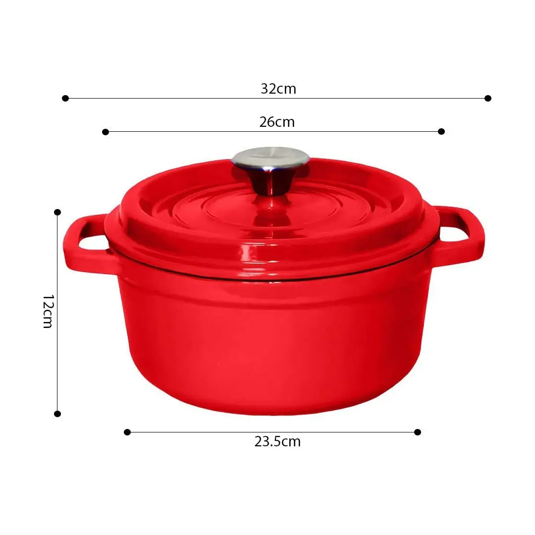 Soga Cast Iron Enamel Porcelain Stewpot Casserole Stew Cooking Pot With Lid 5L Red 26cm