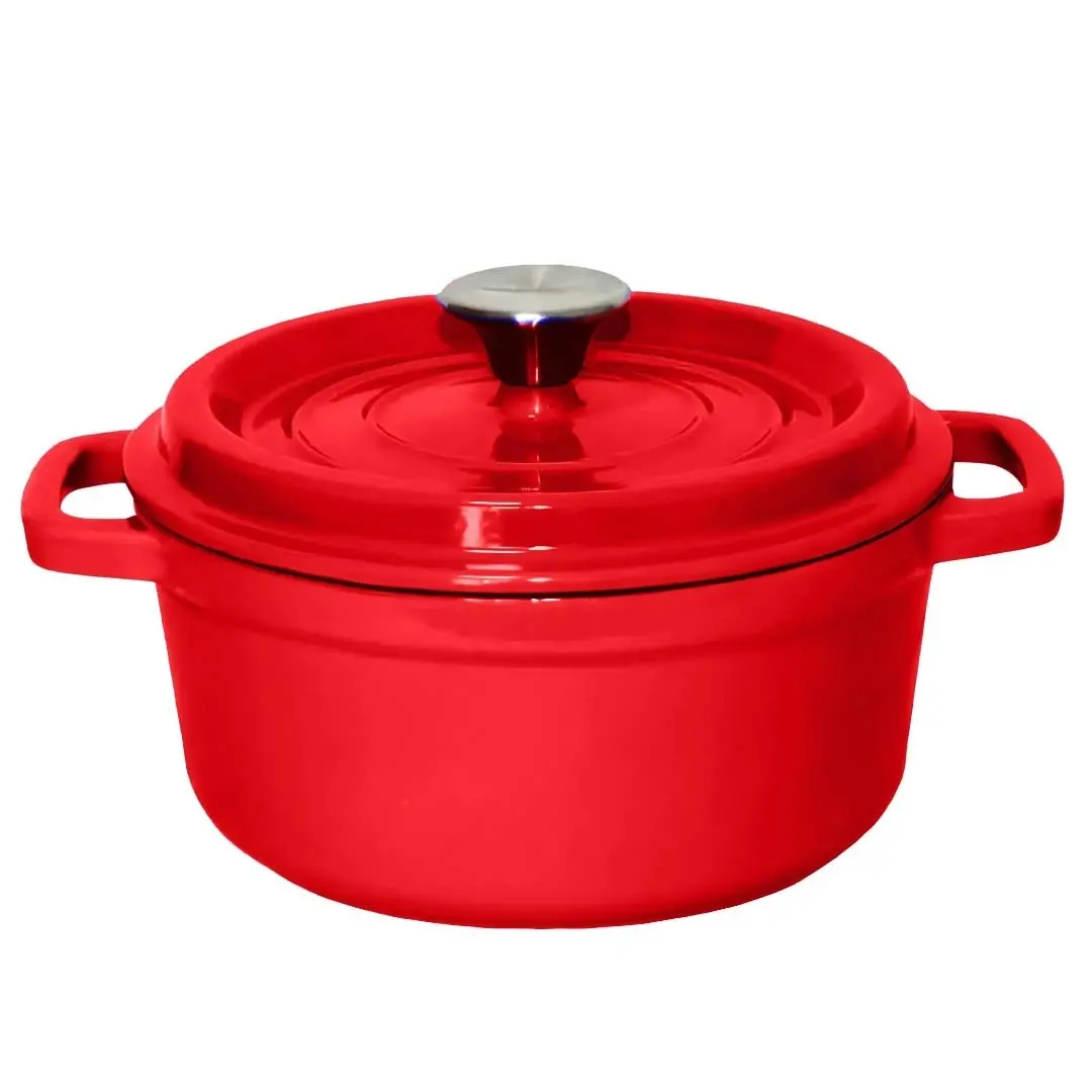 Soga Cast Iron Enamel Porcelain Stewpot Casserole Stew Cooking Pot With Lid 5L Red 26cm