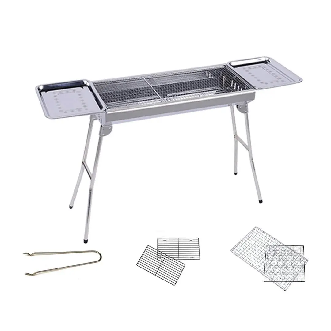 Soga Skewers Grill with Side Tray Portable Stainless Steel Charcoal BBQ Outdoor 6-8 Persons