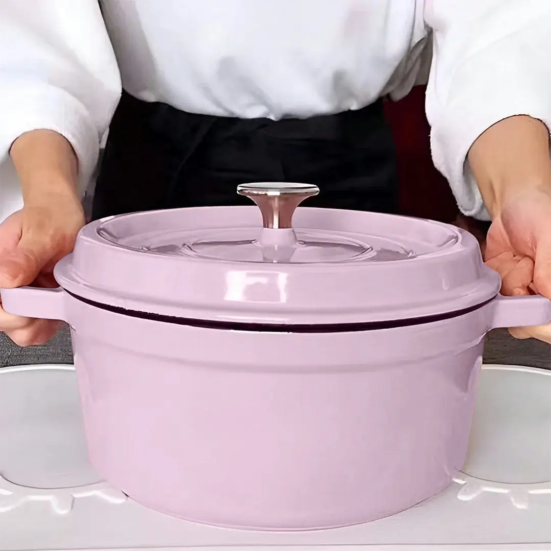 Soga 22cm Pink Cast Iron Ceramic Stewpot Casserole Stew Cooking Pot With Lid