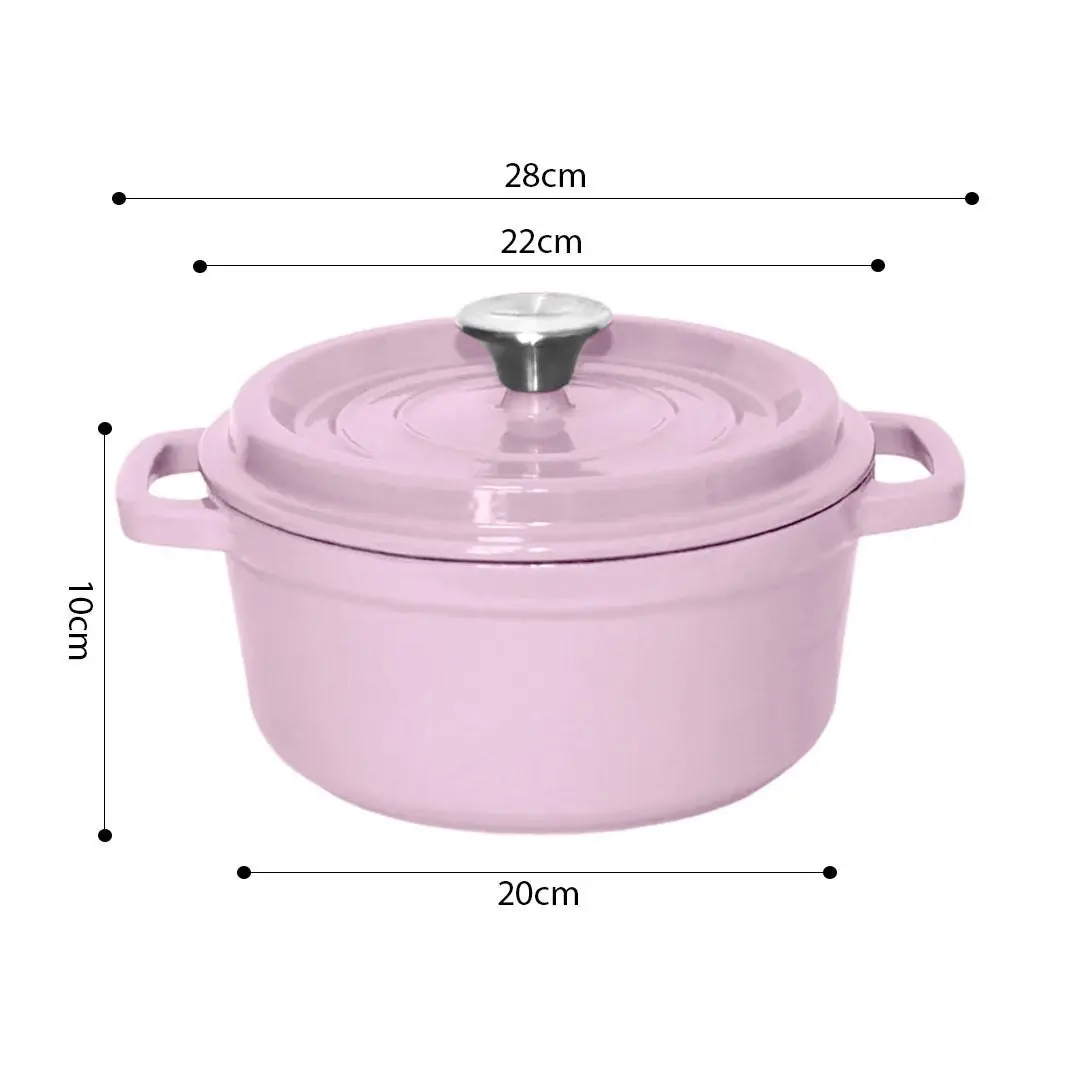 Soga 22cm Pink Cast Iron Ceramic Stewpot Casserole Stew Cooking Pot With Lid