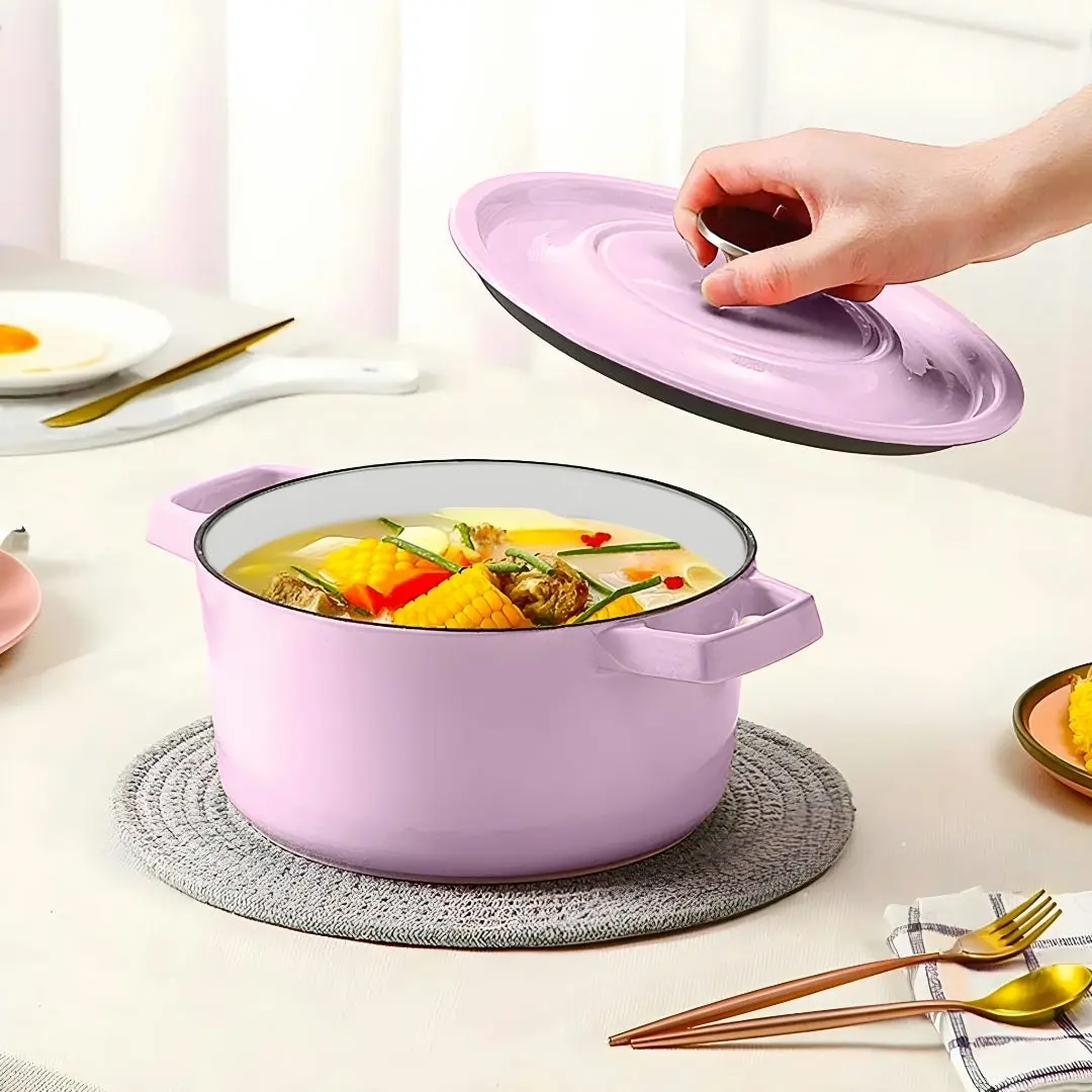 Soga 22cm Pink Cast Iron Ceramic Stewpot Casserole Stew Cooking Pot With Lid