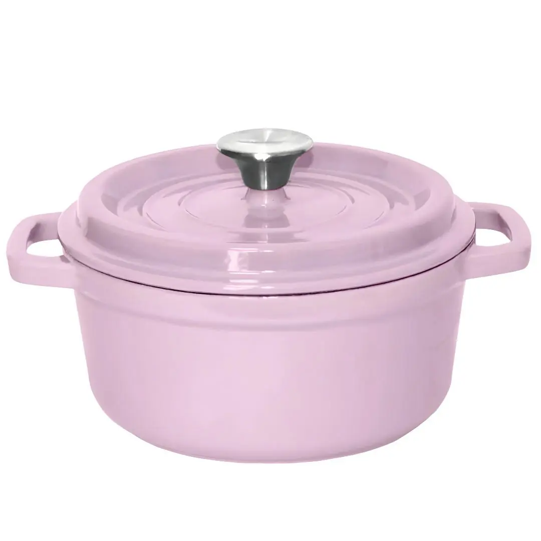 Soga 22cm Pink Cast Iron Ceramic Stewpot Casserole Stew Cooking Pot With Lid