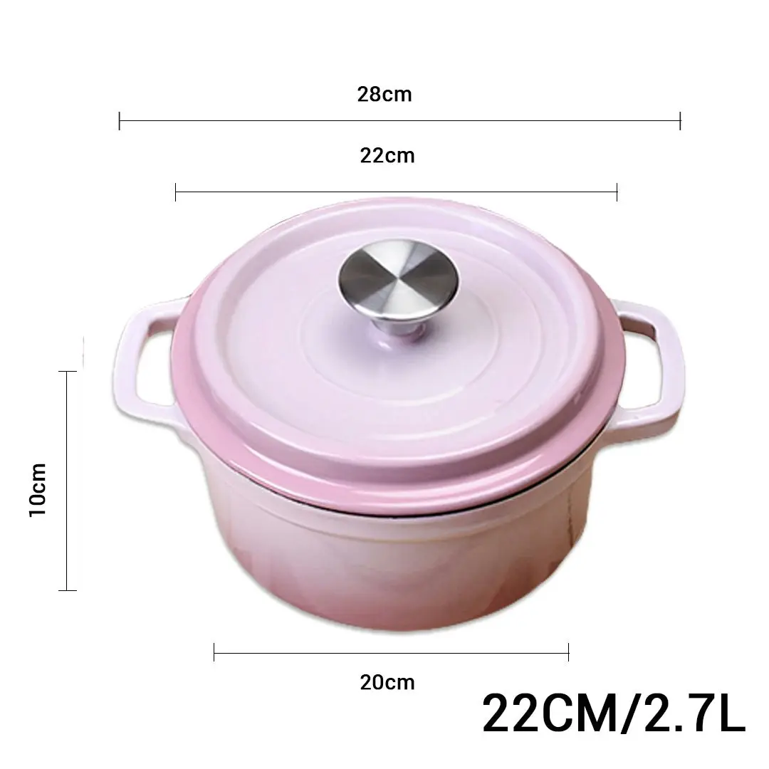 Soga 22cm Pink Cast Iron Ceramic Stewpot Casserole Stew Cooking Pot With Lid