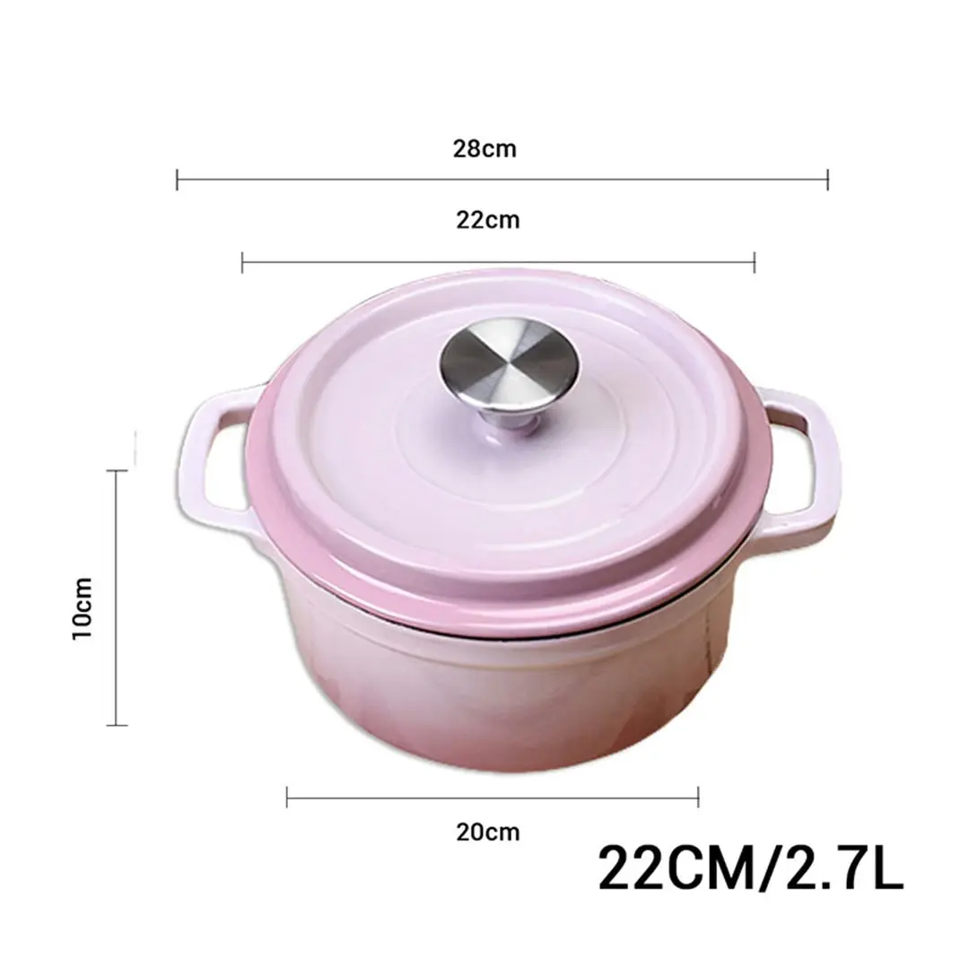 Soga 22cm Pink Cast Iron Ceramic Stewpot Casserole Stew Cooking Pot With Lid