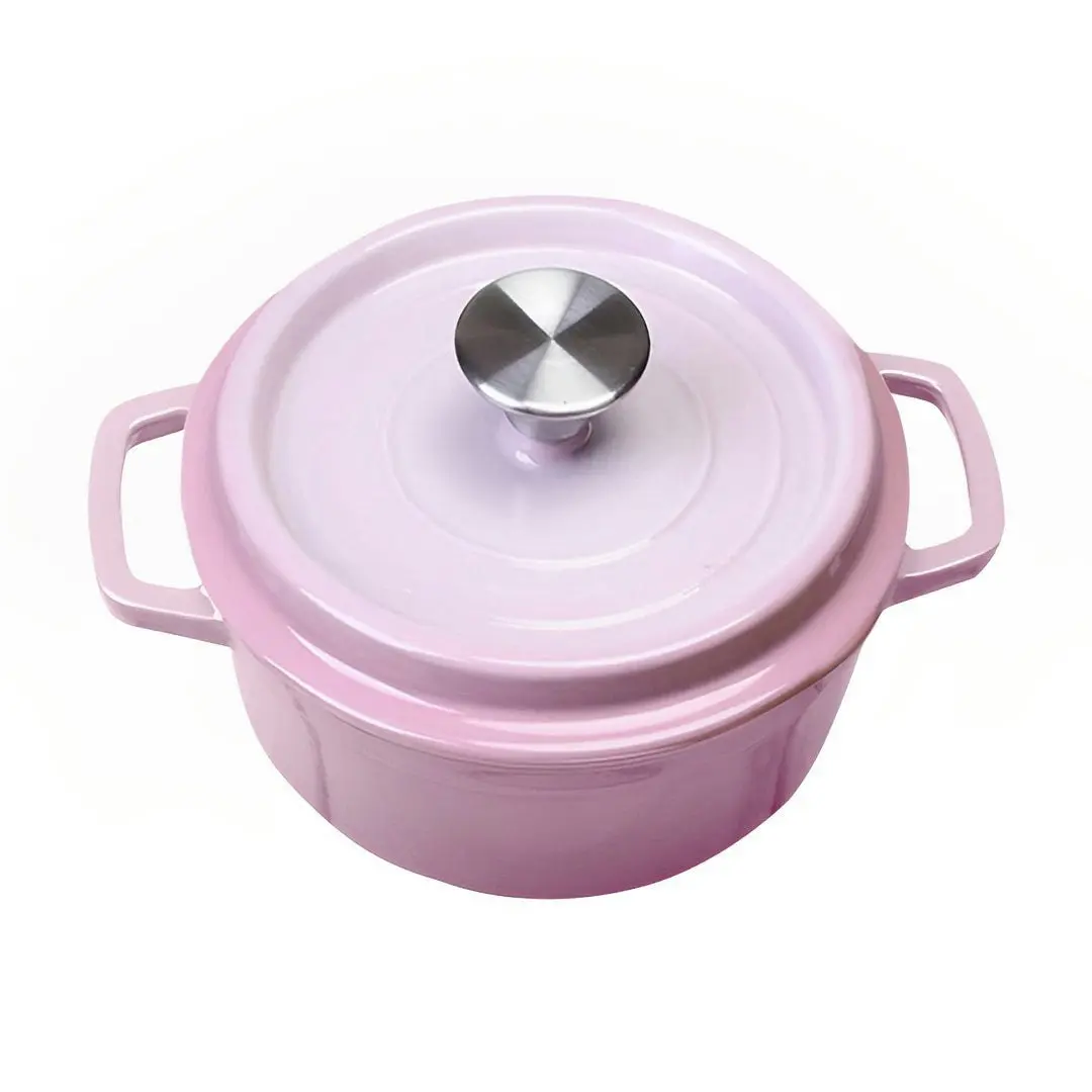 Soga 22cm Pink Cast Iron Ceramic Stewpot Casserole Stew Cooking Pot With Lid