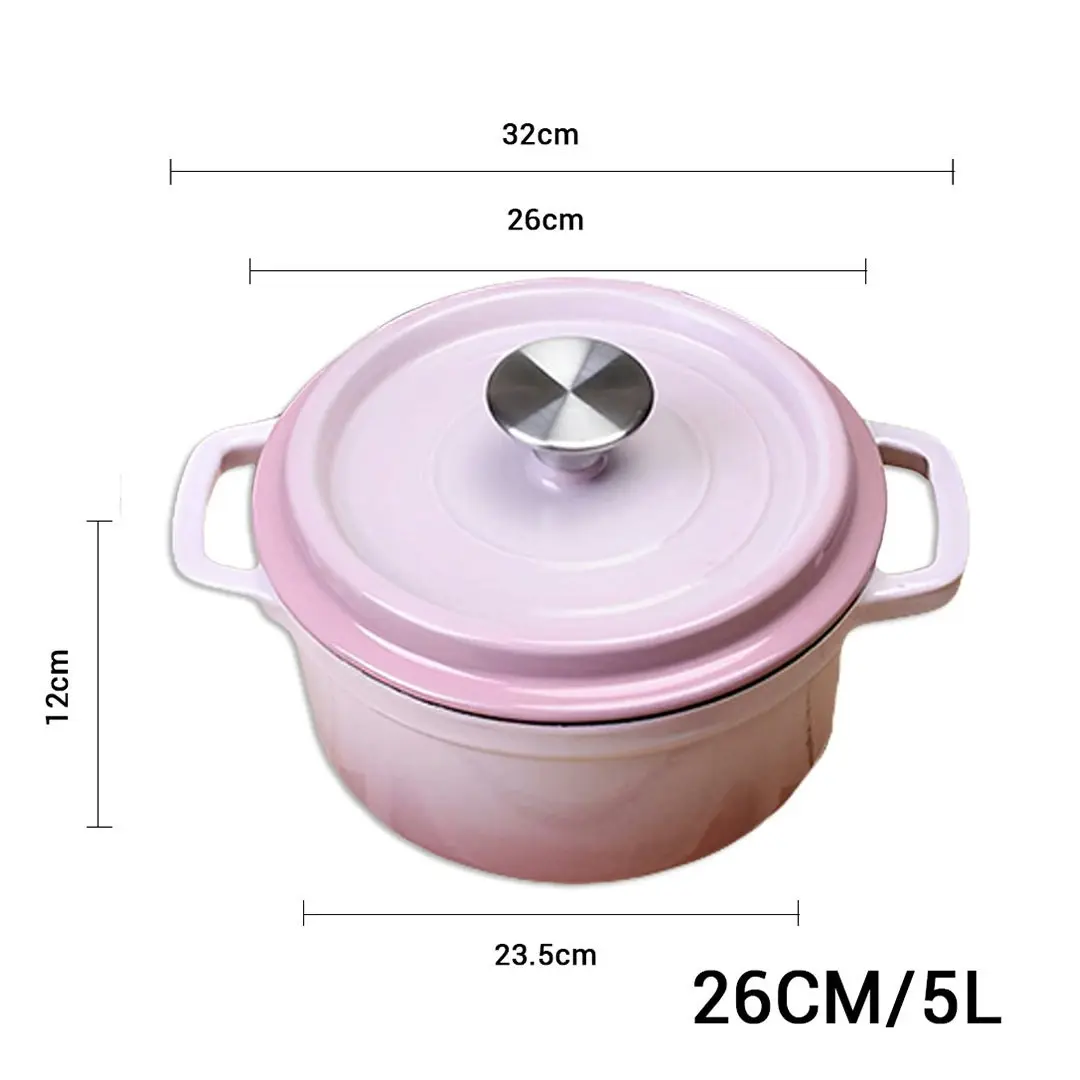 Soga 26cm Pink Cast Iron Ceramic Stewpot Casserole Stew Cooking Pot With Lid