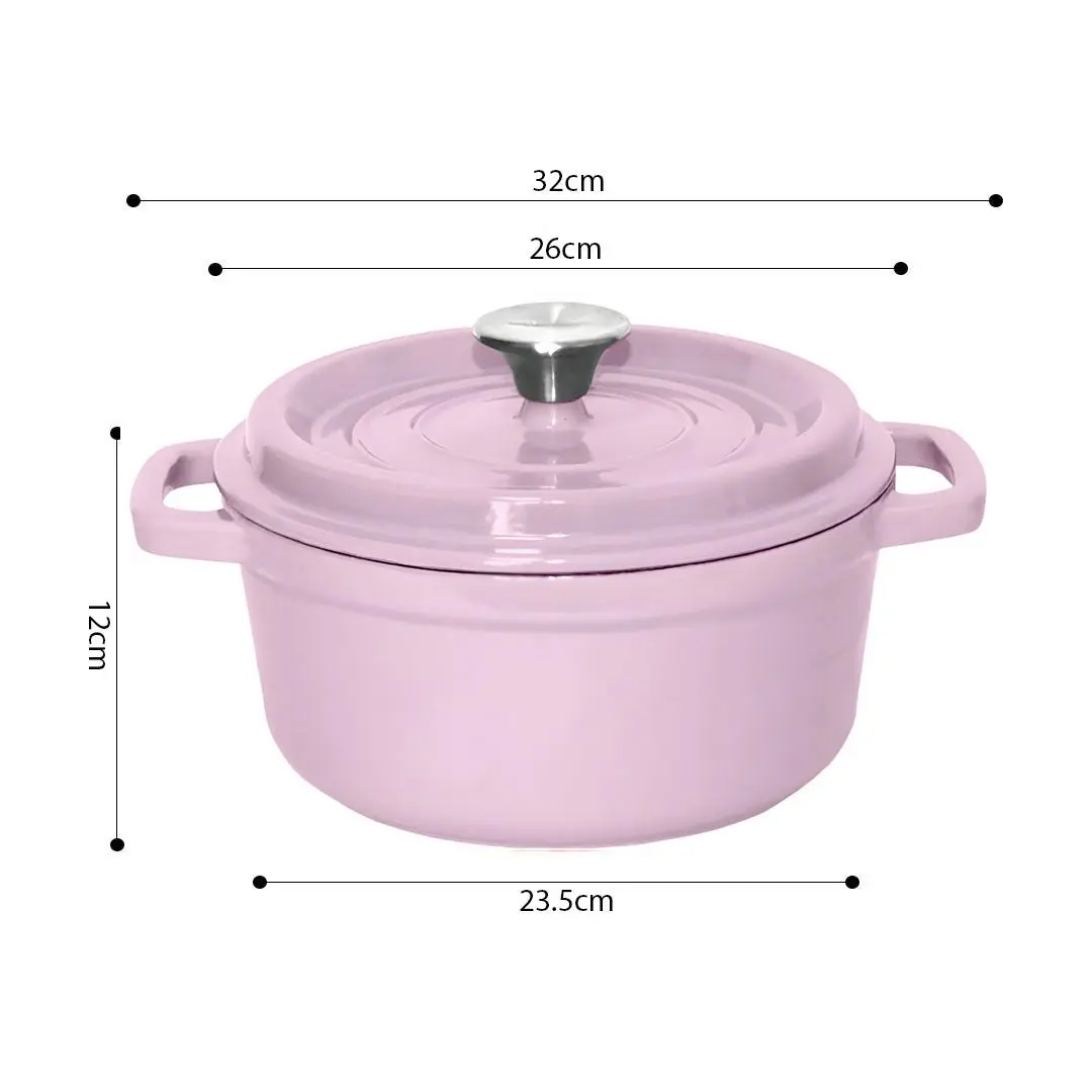 Soga 26cm Pink Cast Iron Ceramic Stewpot Casserole Stew Cooking Pot With Lid