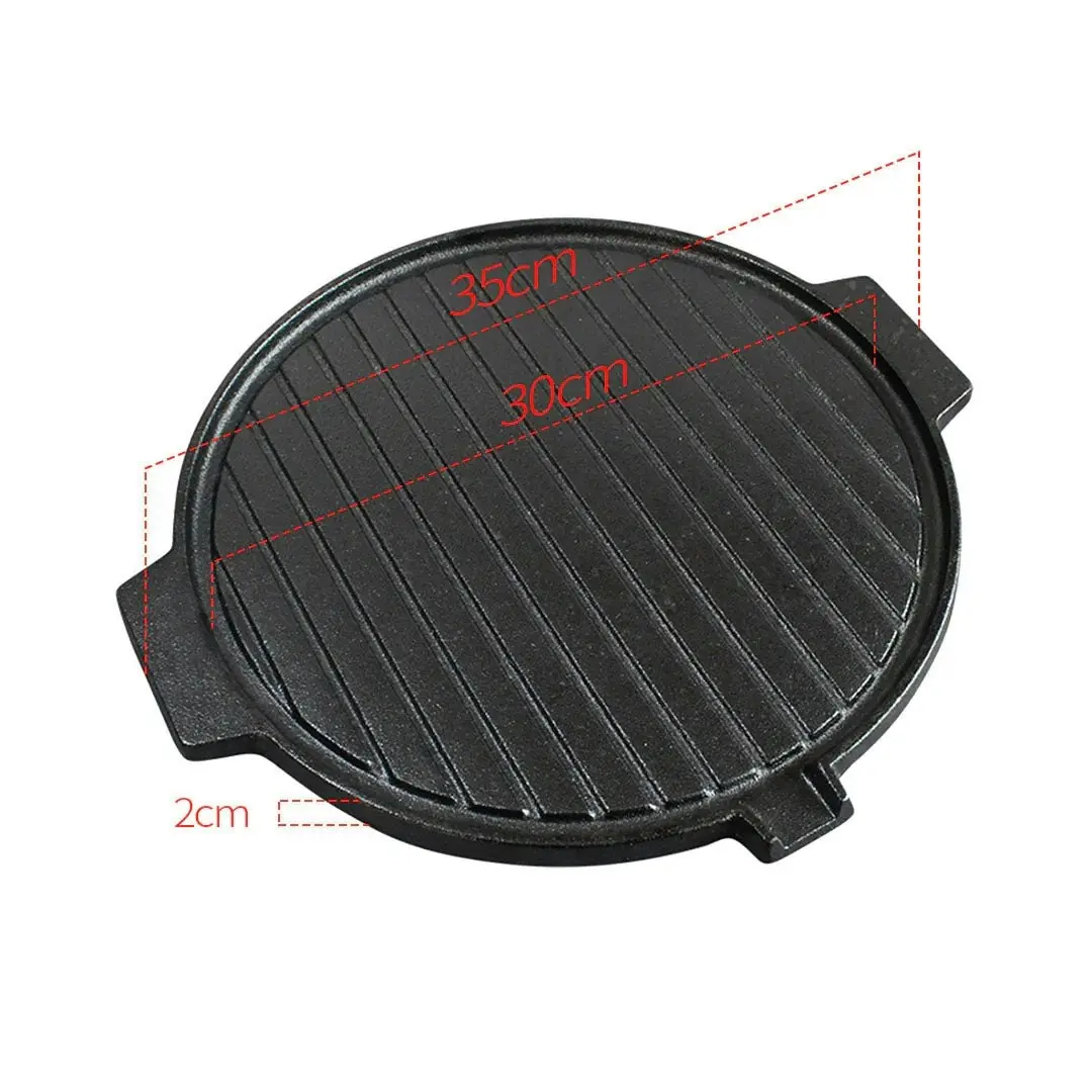 Soga 30CM Round Cast Iron Korean BBQ Grill Plate with Handles and Drip Lip