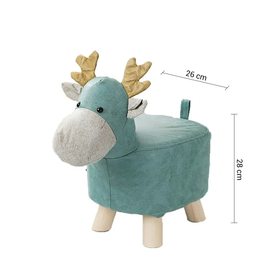 Soga Green Children Bench Deer Character Round Ottoman Stool Soft Small Comfy Seat Home Decor