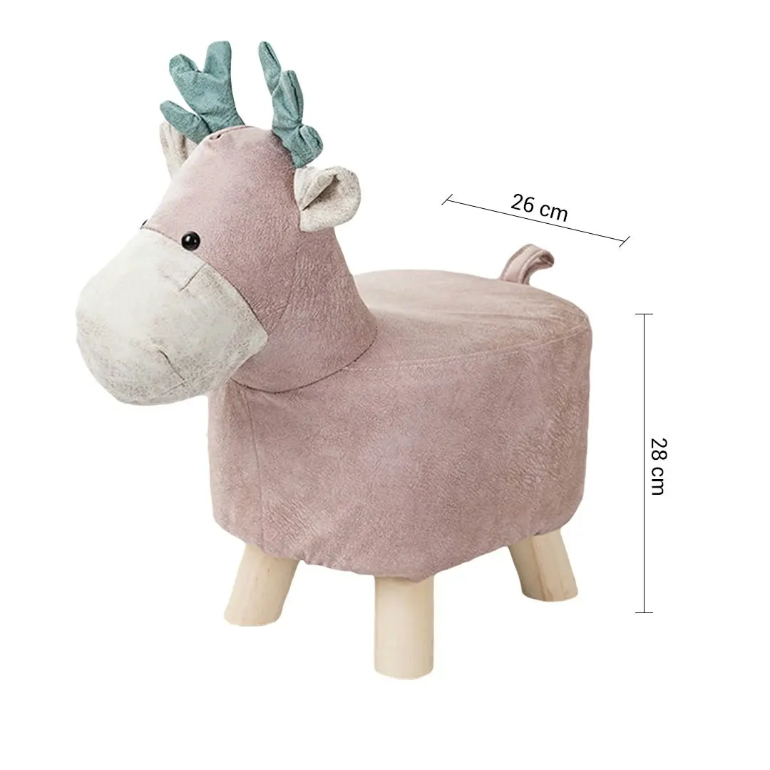 Soga Pink Children Bench Deer Character Round Ottoman Stool Soft Small Comfy Seat Home Decor