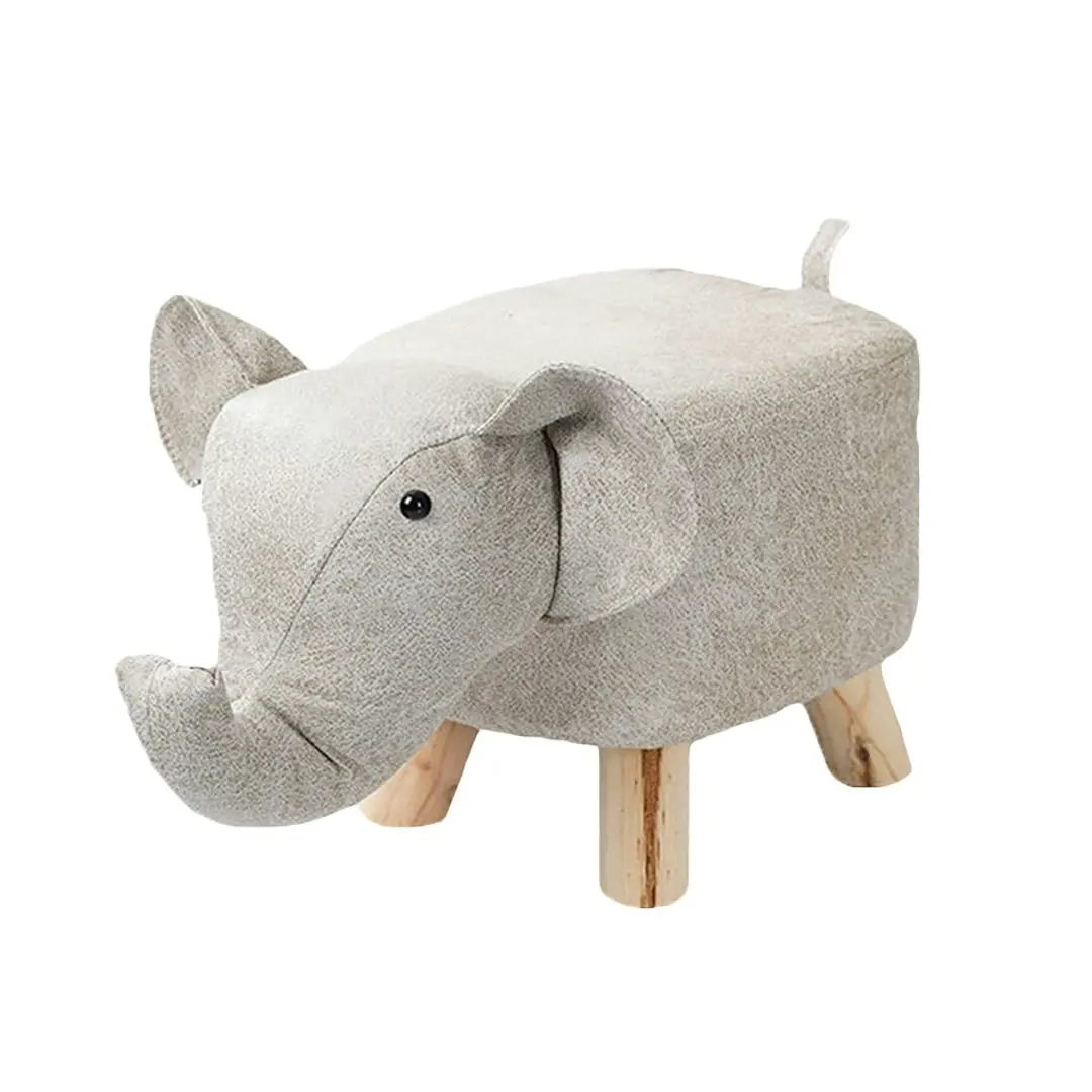 Soga Beige Children Bench Elephant Character Round Ottoman Stool Soft Small Comfy Seat Home Decor