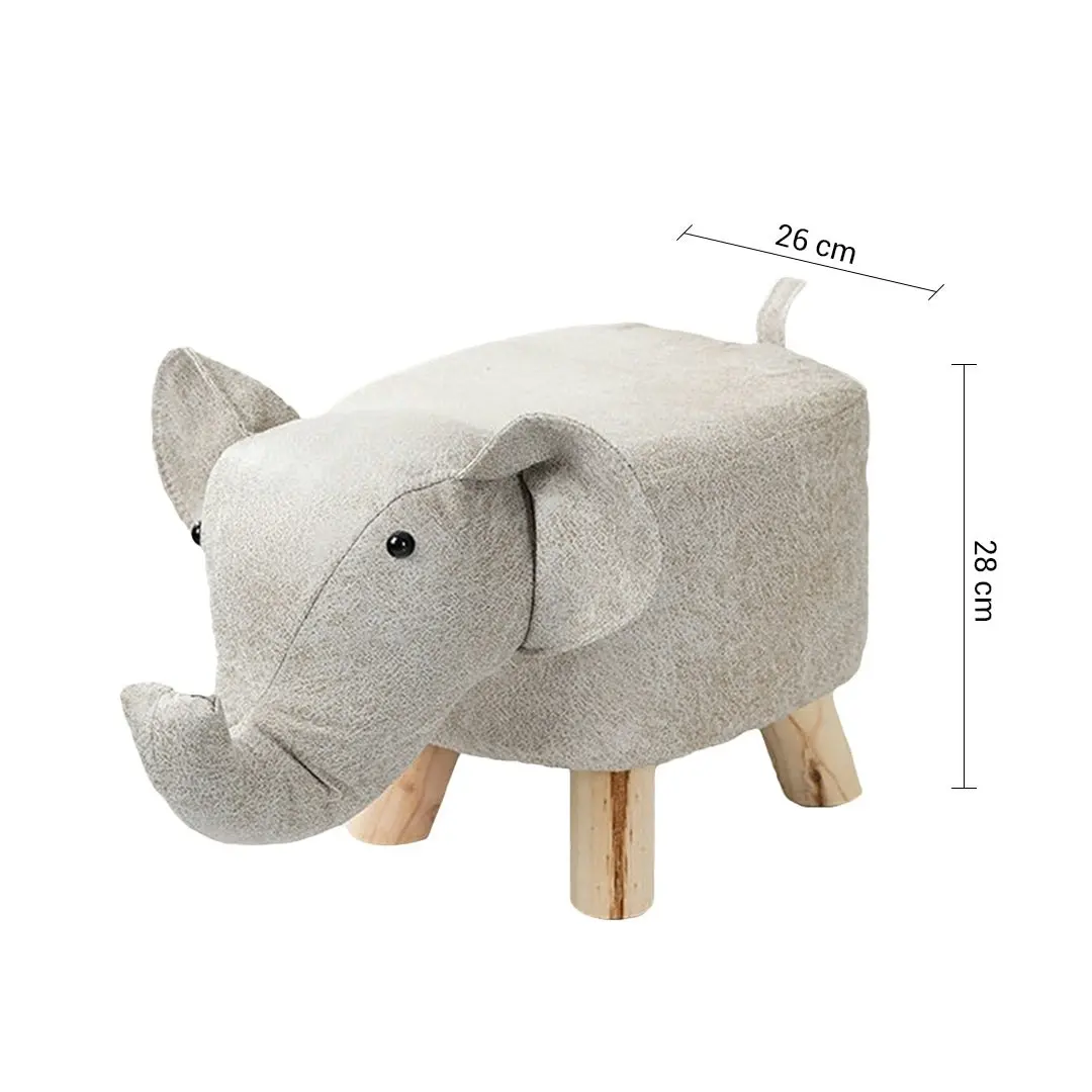 Soga Beige Children Bench Elephant Character Round Ottoman Stool Soft Small Comfy Seat Home Decor