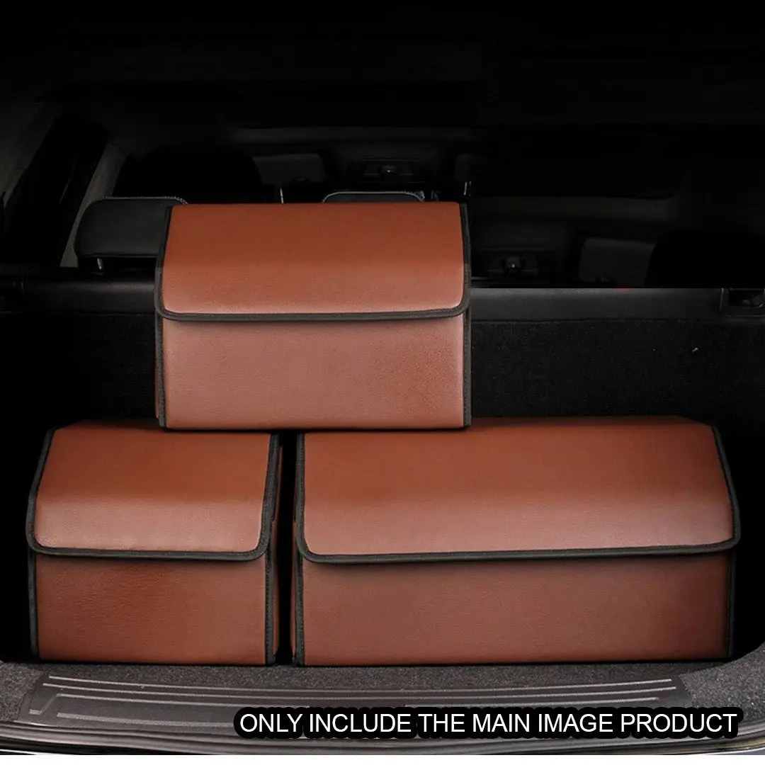 Soga Leather Car Boot Collapsible Foldable Trunk Cargo Organizer Portable Storage Box Coffee Large