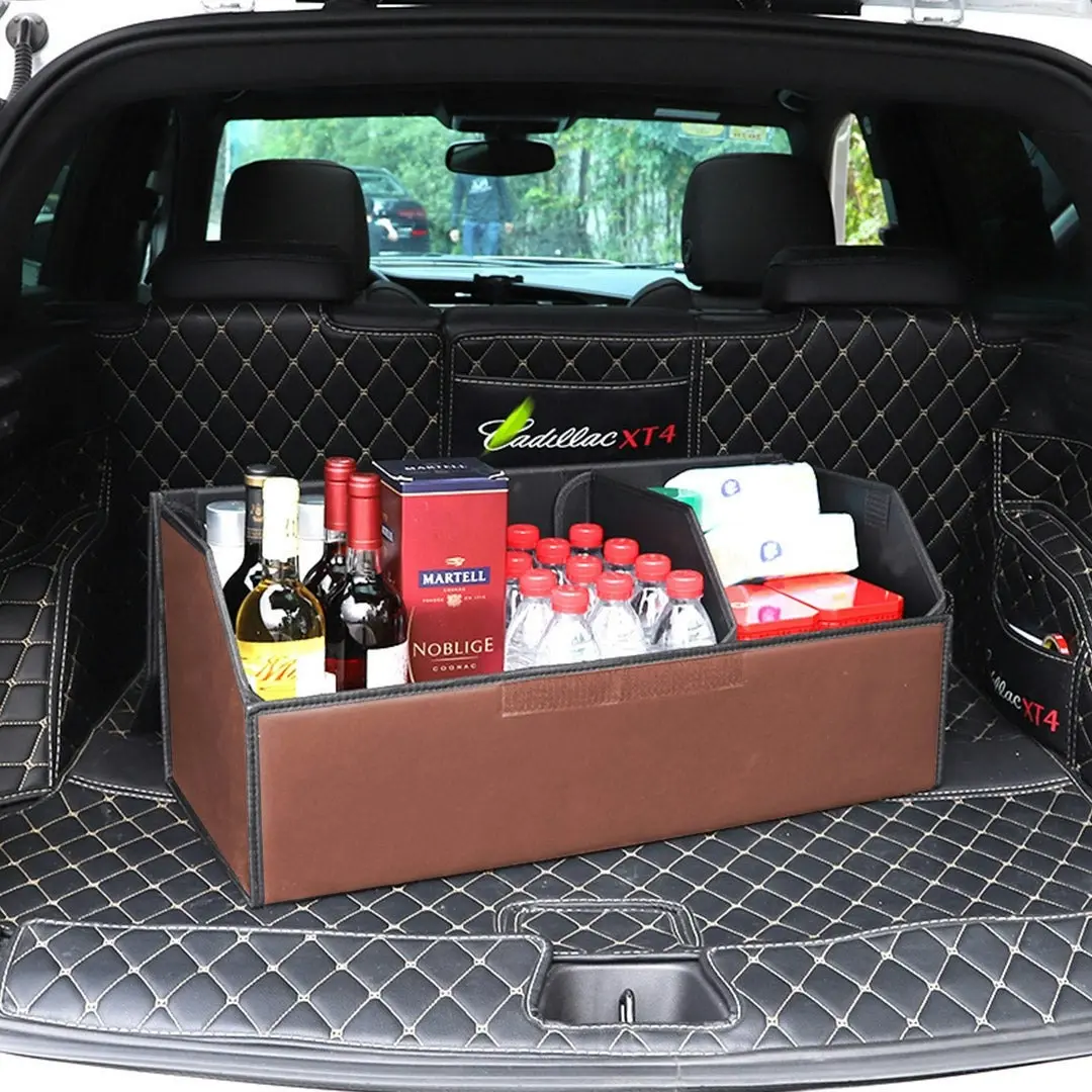 Soga Leather Car Boot Collapsible Foldable Trunk Cargo Organizer Portable Storage Box Coffee Large