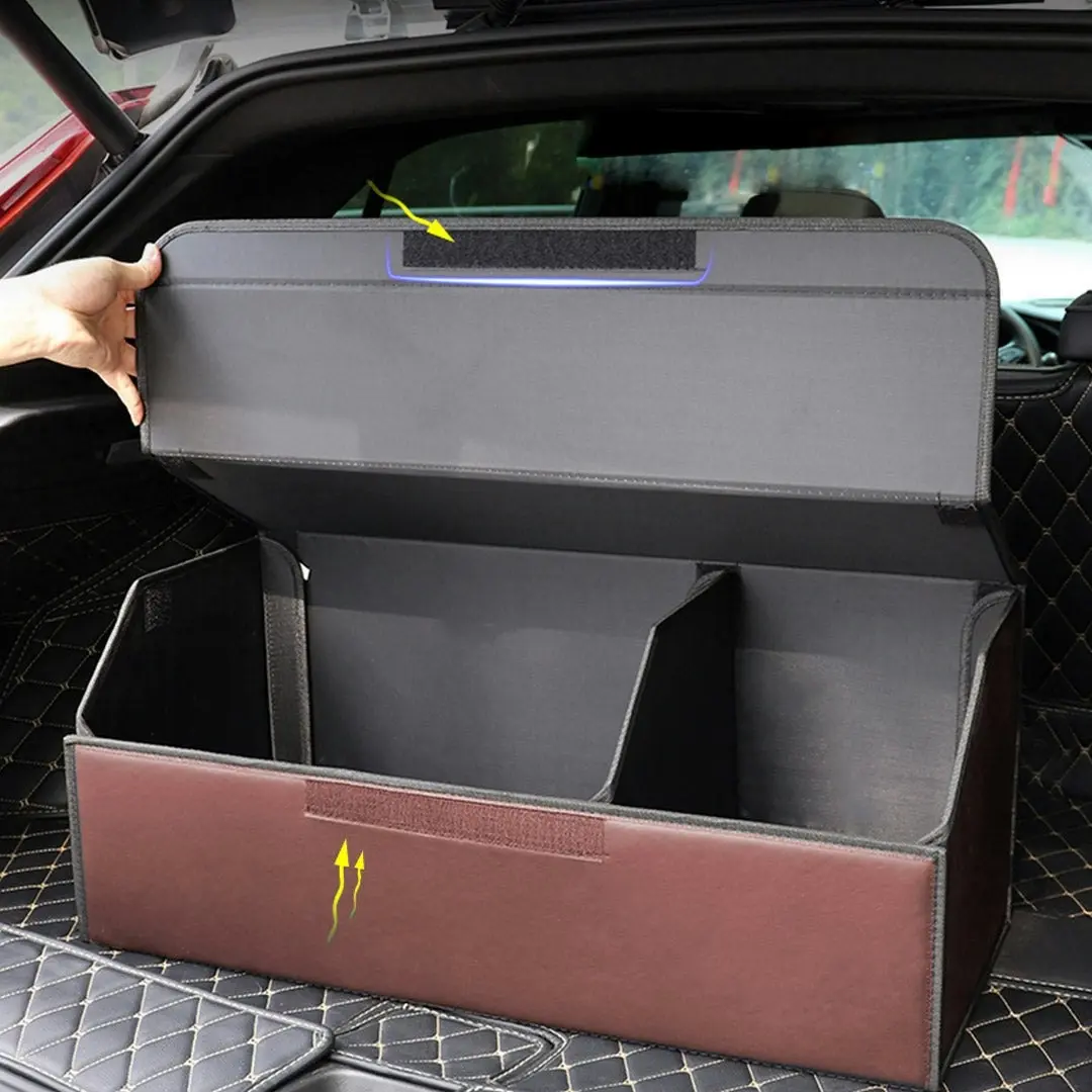 Soga Leather Car Boot Collapsible Foldable Trunk Cargo Organizer Portable Storage Box Coffee Large