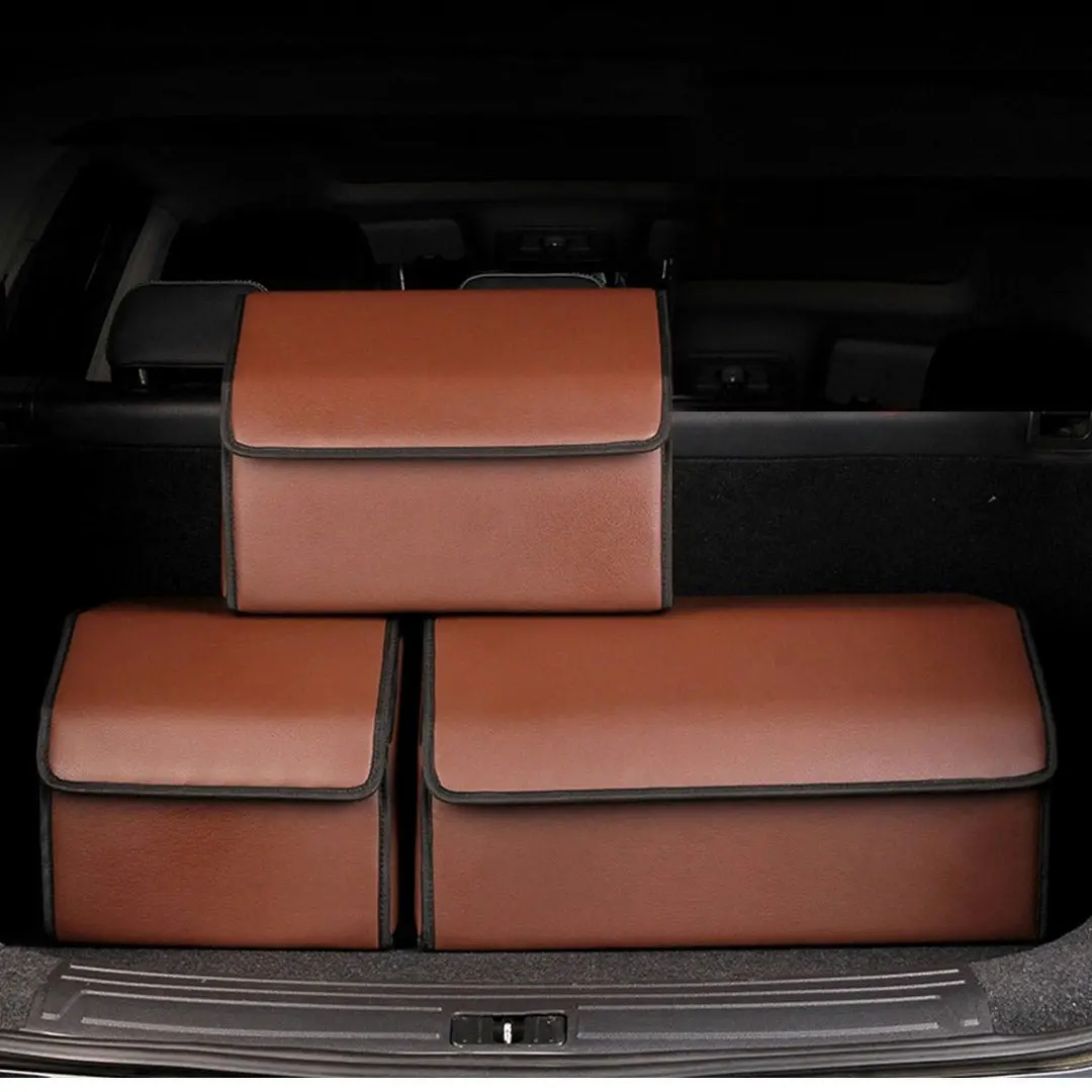 Soga Leather Car Boot Collapsible Foldable Trunk Cargo Organizer Portable Storage Box Coffee Large