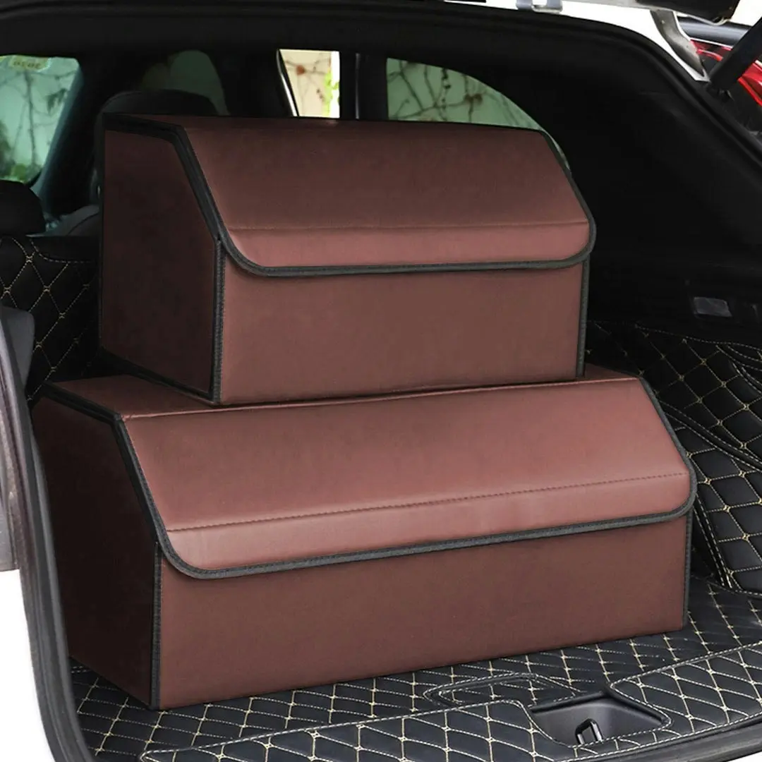 Soga Leather Car Boot Collapsible Foldable Trunk Cargo Organizer Portable Storage Box Coffee Medium