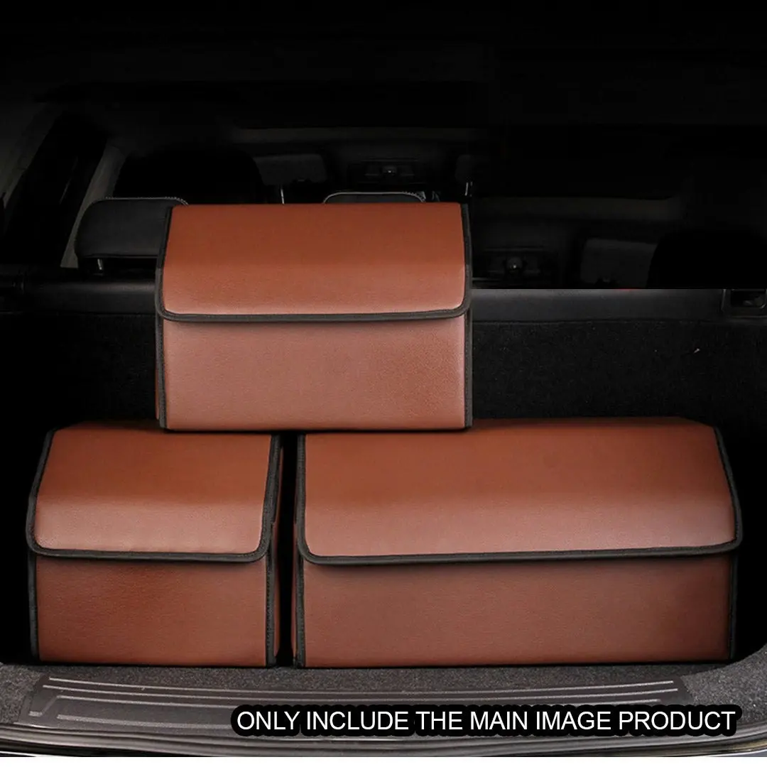 Soga Leather Car Boot Collapsible Foldable Trunk Cargo Organizer Portable Storage Box Coffee Small