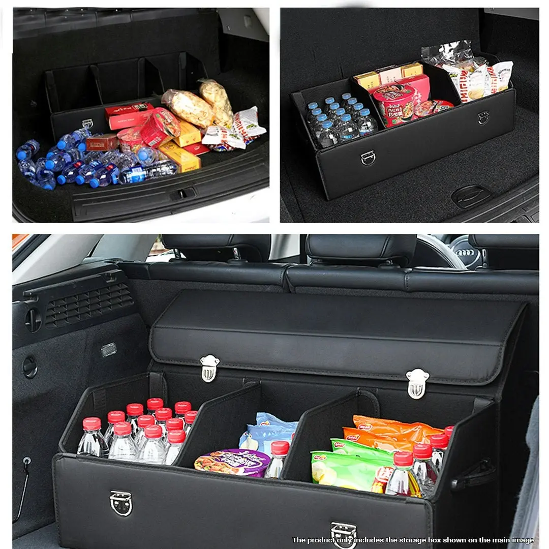 Soga Leather Car Boot Collapsible Foldable Trunk Cargo Organizer Portable Storage Box With Lock Black Large