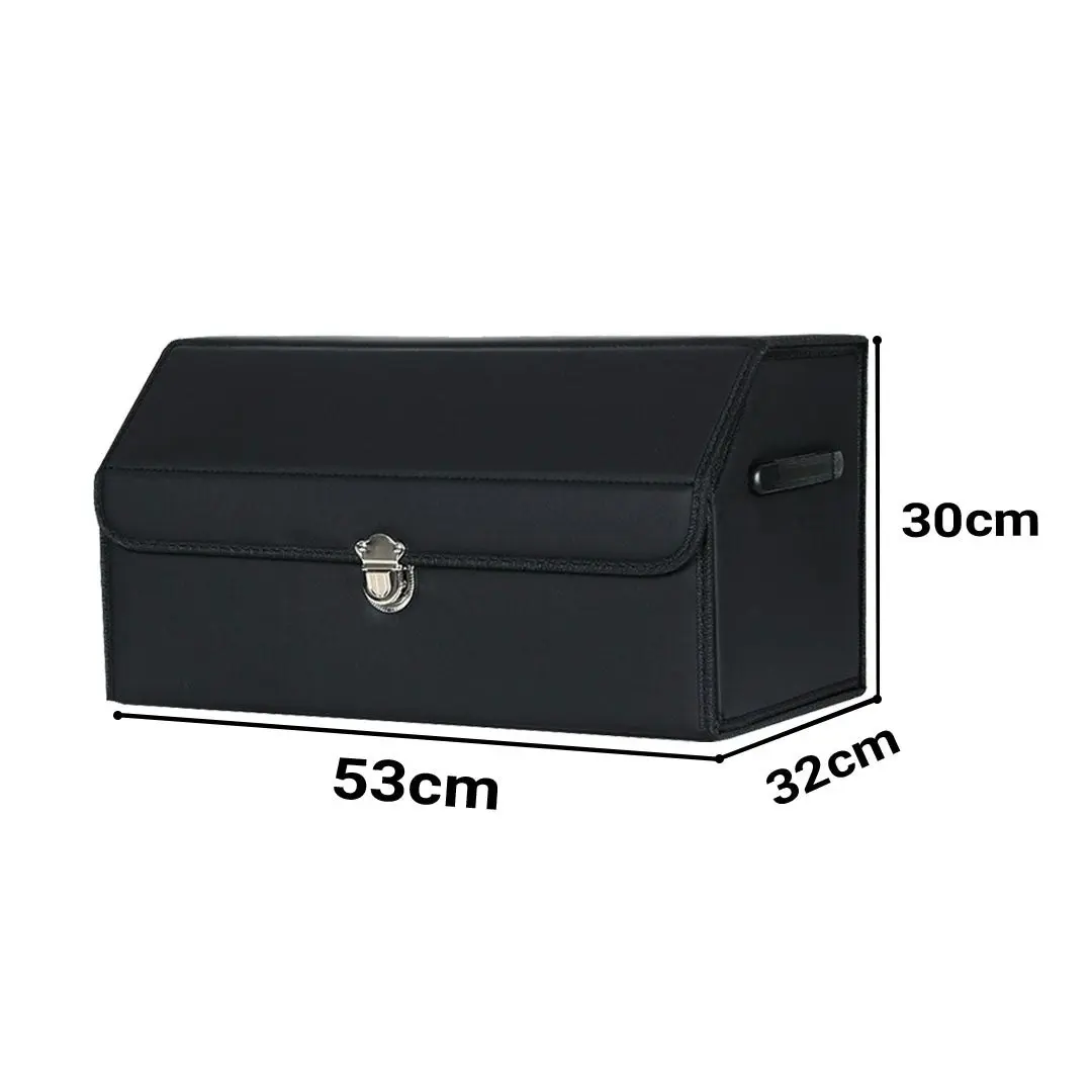 Soga Leather Car Boot Collapsible Foldable Trunk Cargo Organizer Portable Storage Box With Lock Black Medium