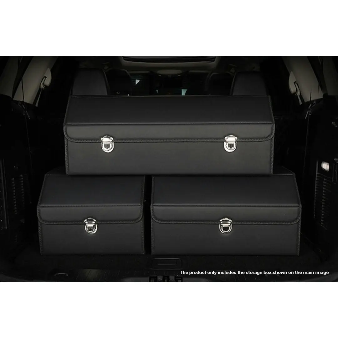 Soga Leather Car Boot Collapsible Foldable Trunk Cargo Organizer Portable Storage Box With Lock Black Small