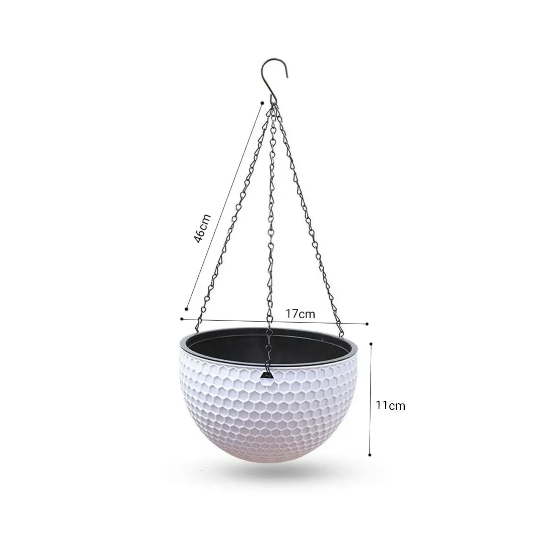 Soga White Small Hanging Resin Flower Pot Self Watering Basket Planter Outdoor Garden Decor