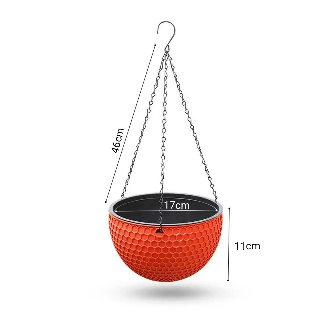 Soga Red Small Hanging Resin Flower Pot Self Watering Basket Planter Outdoor Garden Decor