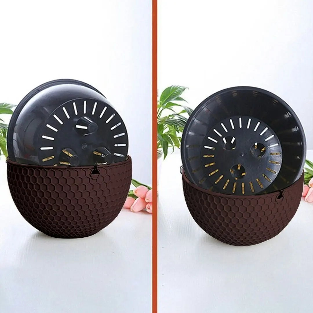 Soga Coffee Small Hanging Resin Flower Pot Self Watering Basket Planter Outdoor Garden Decor