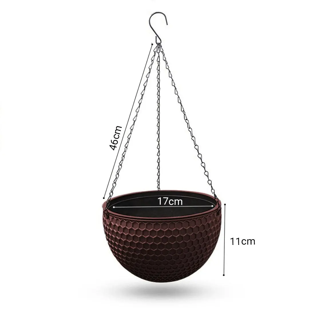 Soga Coffee Small Hanging Resin Flower Pot Self Watering Basket Planter Outdoor Garden Decor