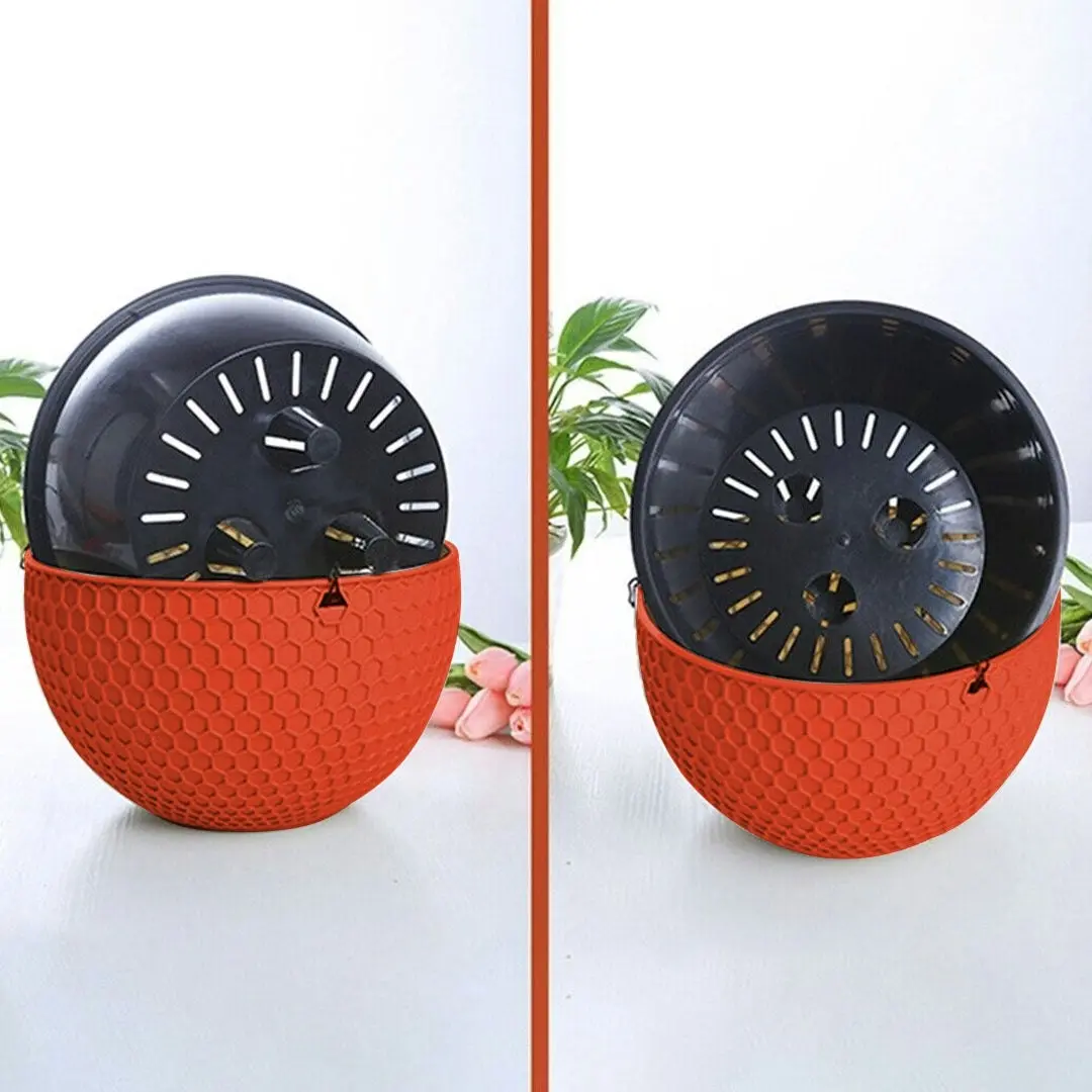 Soga Red Medium Hanging Resin Flower Pot Self Watering Basket Planter Outdoor Garden Decor