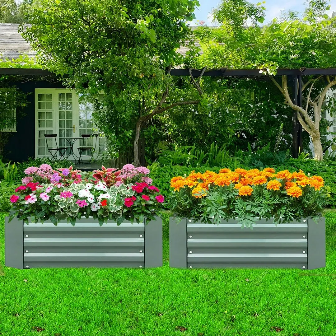 Soga 120x60cm Rectangle Galvanised Raised Garden Bed Vegetable Herb Flower Outdoor Planter Box