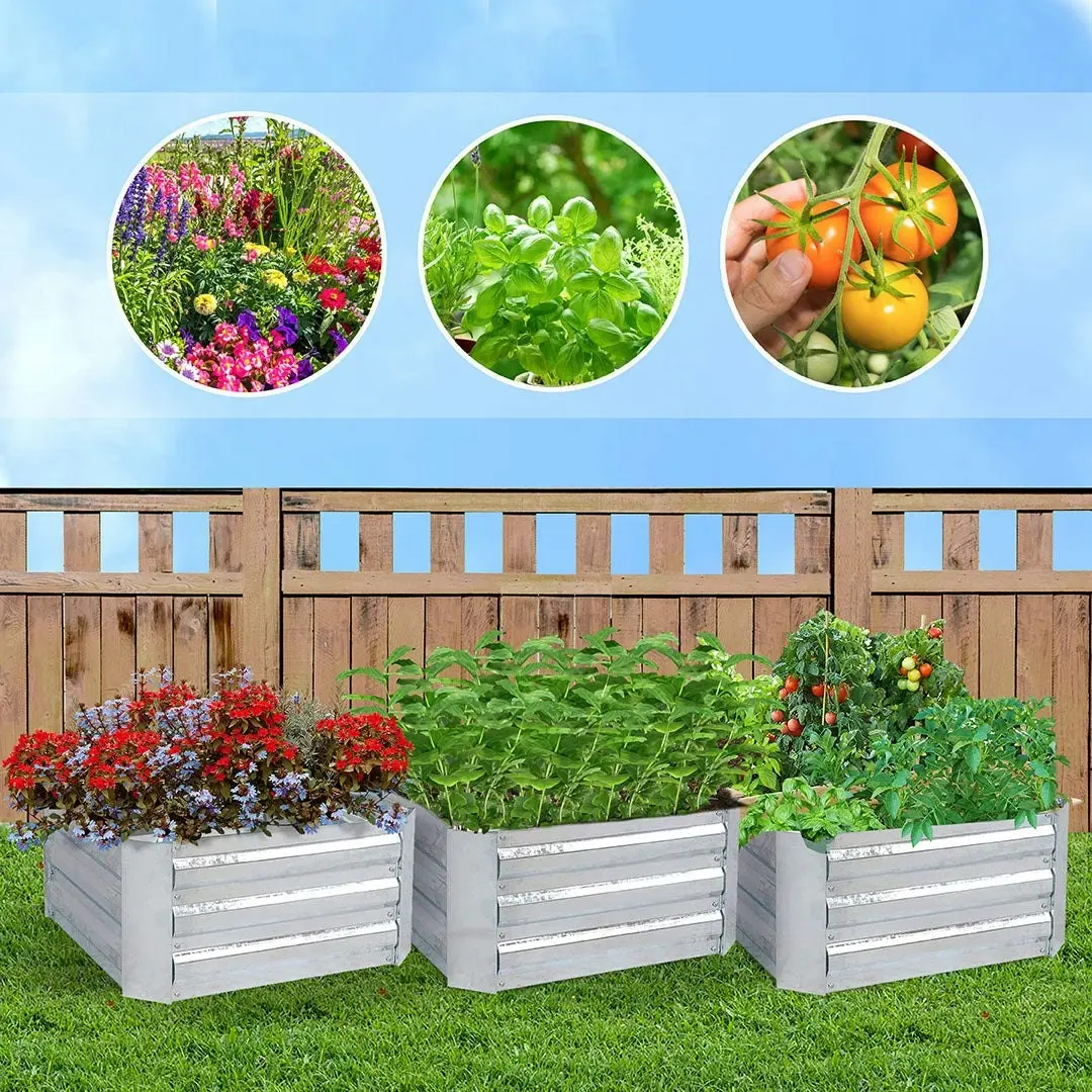 Soga 90cm Square Galvanised Raised Garden Bed Vegetable Herb Flower Outdoor Planter Box