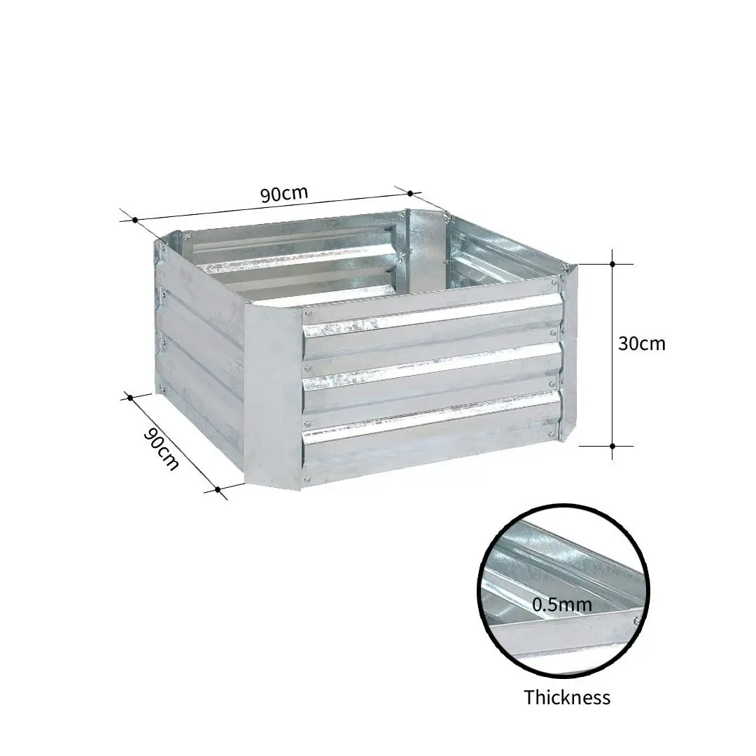 Soga 90cm Square Galvanised Raised Garden Bed Vegetable Herb Flower Outdoor Planter Box