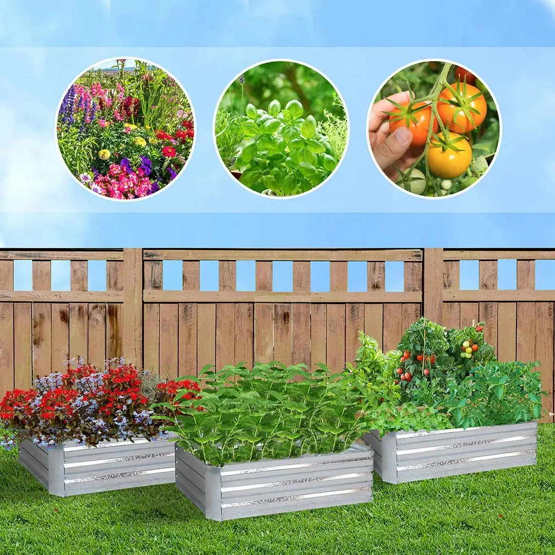 Soga 120cm Rectangle Galvanised Raised Garden Bed Vegetable Herb Flower Outdoor Planter Box