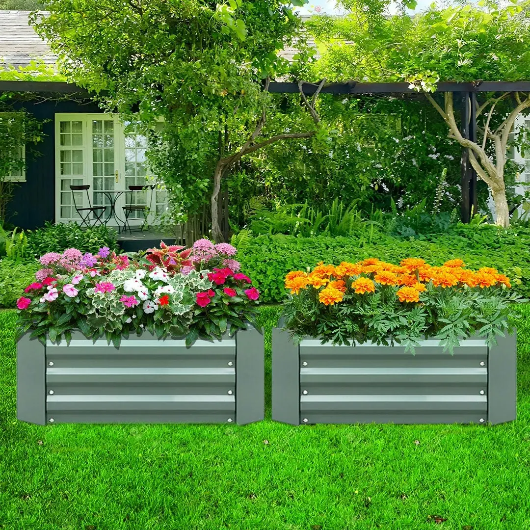 Soga 90cm Rectangle Galvanised Raised Garden Bed Vegetable Herb Flower Outdoor Planter Box