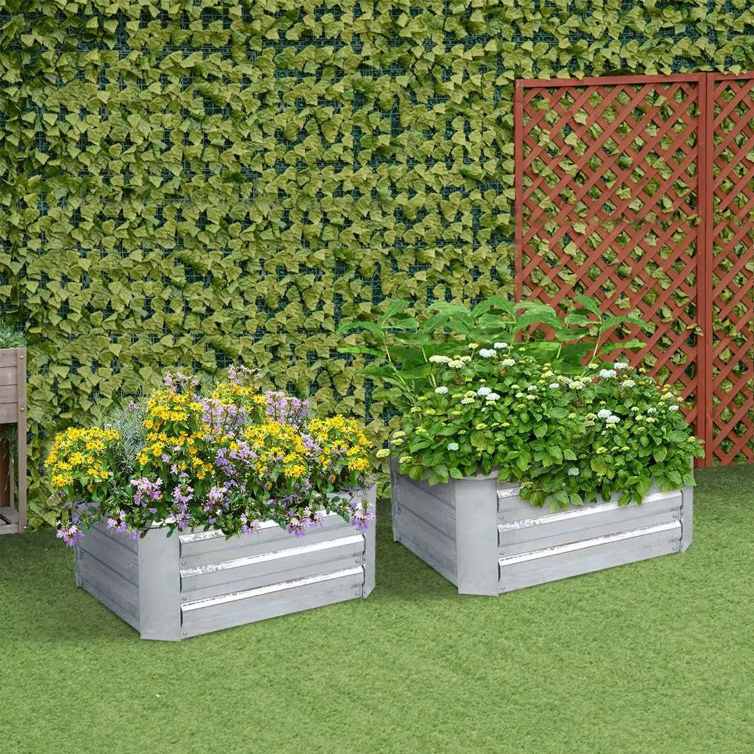 Soga 60cm Square Galvanised Raised Garden Bed Vegetable Herb Flower Outdoor Planter Box